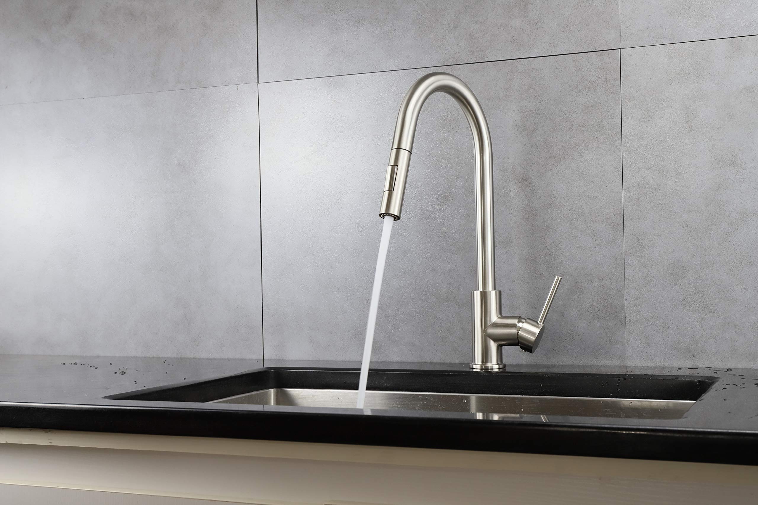 Olivi Brass Pull-Out Sprayer Kitchen Faucet in Brushed Nickel Finish - Perfect for Modern Farmhouse & Industrial Style Kitchens