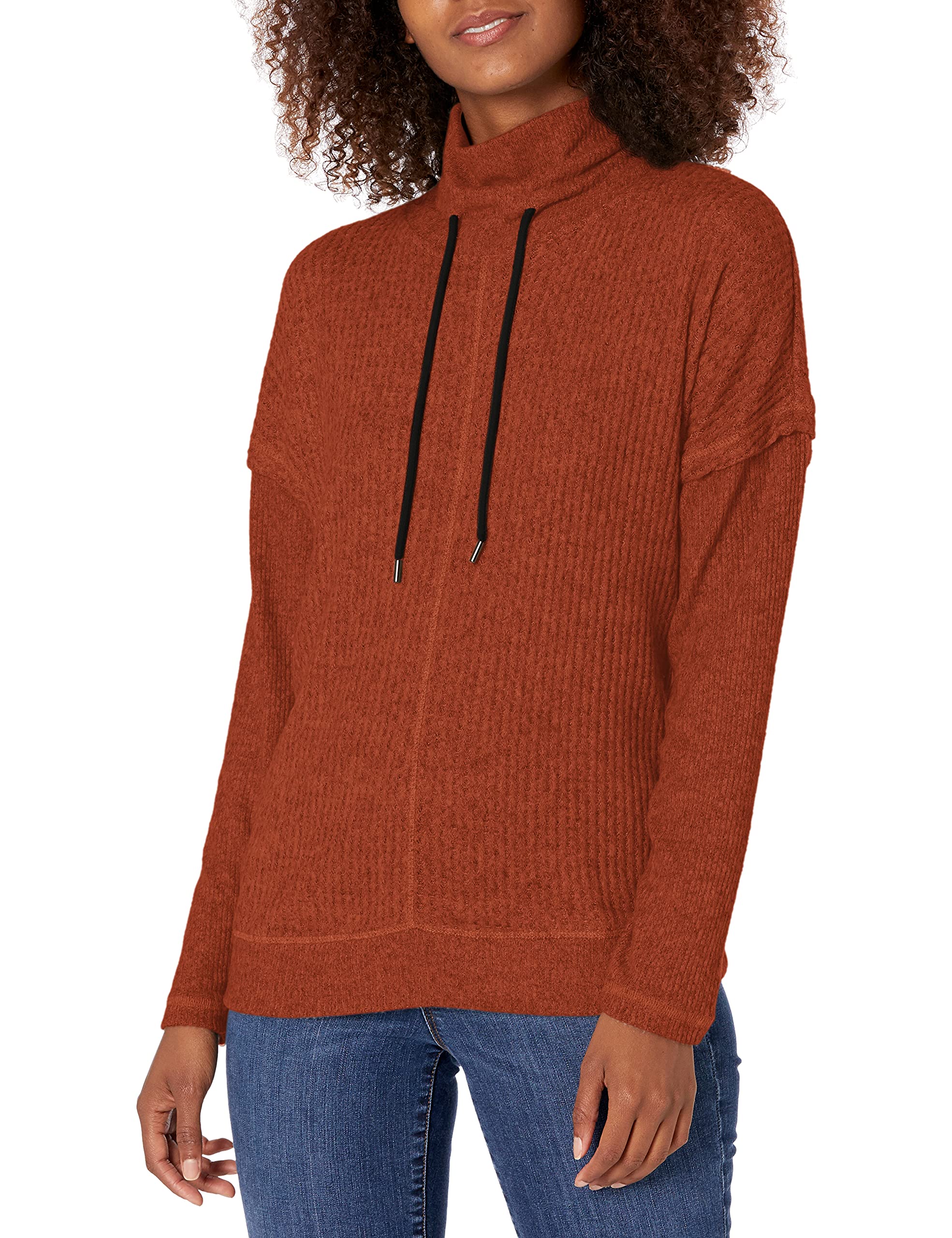 Tribal Print Women's Long Sleeve Funnel Neck Tunic Top with Ribbed Details - Boho Chic Blouse for Casual Wear, Office Outfits & Fall Fashion