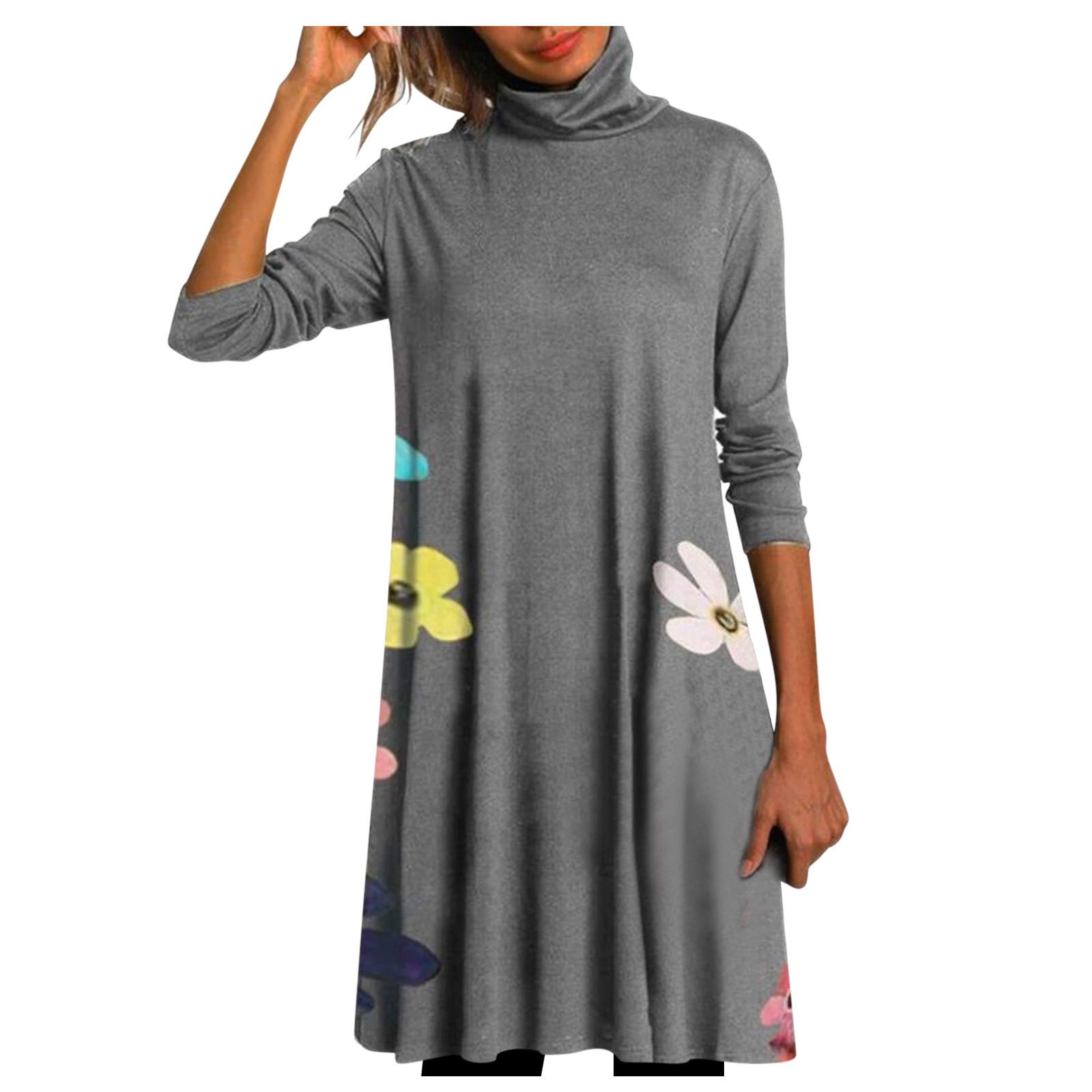 HHPP Women's Summer Midi Dress - Long Sleeve Turtleneck Patchwork Wrap Dress for Casual Wear | Perfect for Beach Vacations, Date Nights & Office Outfits