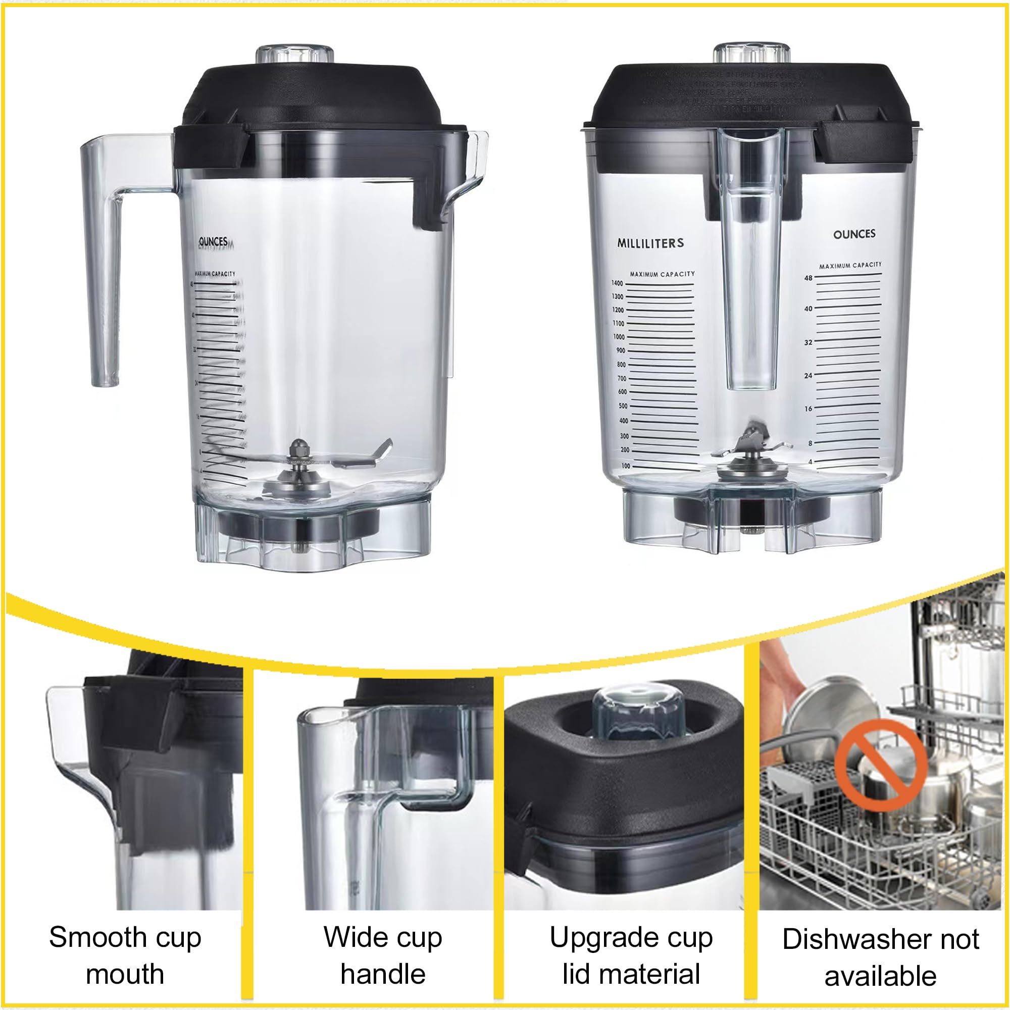 48oz Advance Container Replacement Pitcher for Vitamix Commercial Blender - Fits Quiet One VM0145, Touch & Go & Drink Machine Series - Durable 48oz Blender Jar for Smoothies, Soups & Nut Butters - Perfect for Restaurants, Cafes & Smoothie Shops