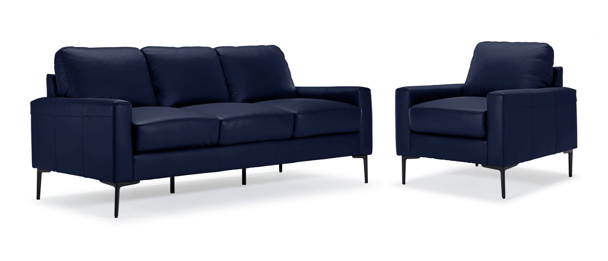 Premium Navy Blue Chito Leather Sofa and Chair Set - Modern Living Room Furniture for Home & Office Comfort