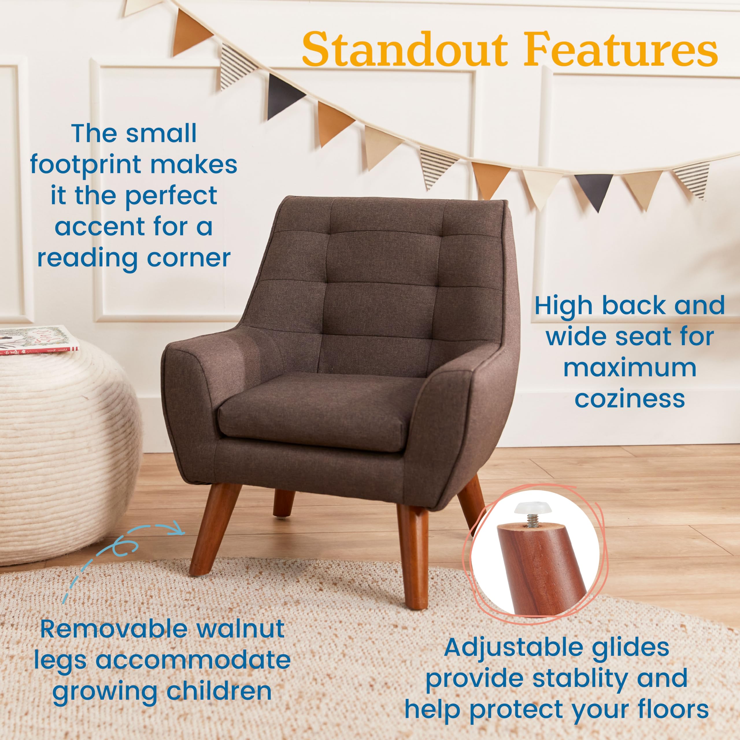ECR4Kids Ezra Accent Chair for Kids - Modern Raisin-Colored Children's Furniture - Perfect for Bedrooms, Playrooms & Reading Nooks