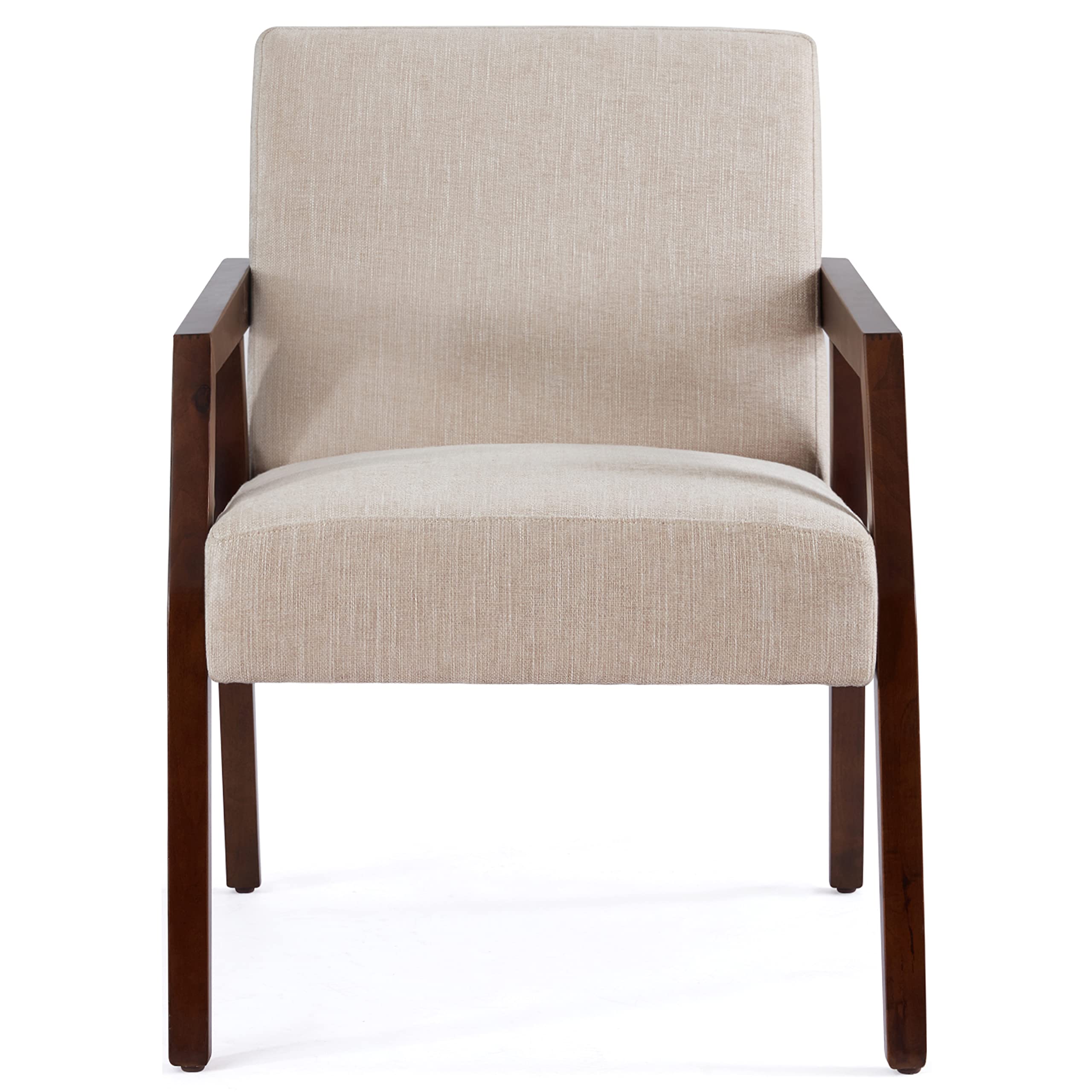 HUIMO Mid-Century Modern Accent Chair - Elegant Upholstered Wooden Armchair with Linen Fabric for Living Room, Bedroom, Office - Comfortable Lounge & Reading Chair (Brown) - Perfect for Relaxing, Reading & Home Decor