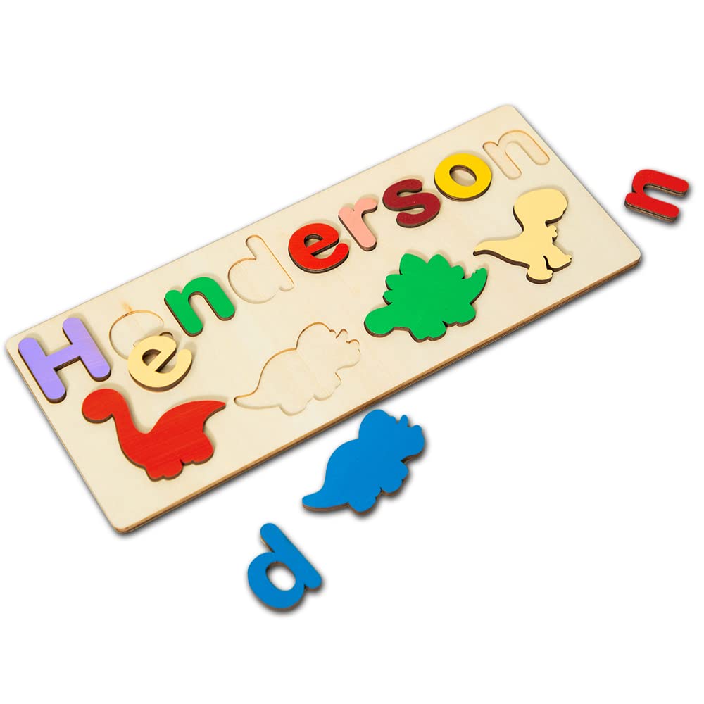 Custom Name Puzzle for Kids - Personalized Wooden Dinosaur Letter Puzzle | Montessori Learning Toy for Toddlers & Preschoolers | Unique Birthday & Christmas Gift Idea | Home Decor & Educational Play