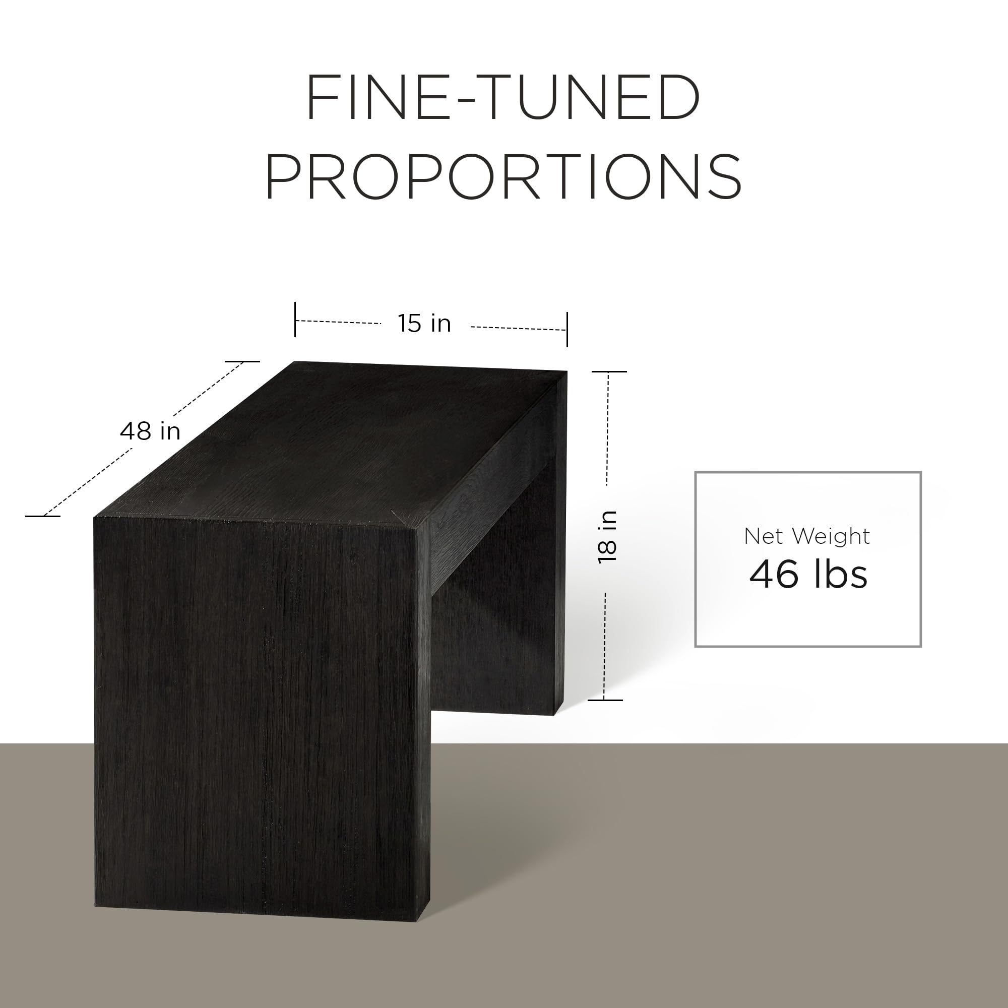 Maven Lane Zeno Contemporary Wooden Backless Bench - Modern Dining Room, Kitchen Table, Entryway, Foyer & Lobby Seating in Weathered Black Finish - Perfect for Small Spaces, Hallway Decor & Farmhouse Style Homes