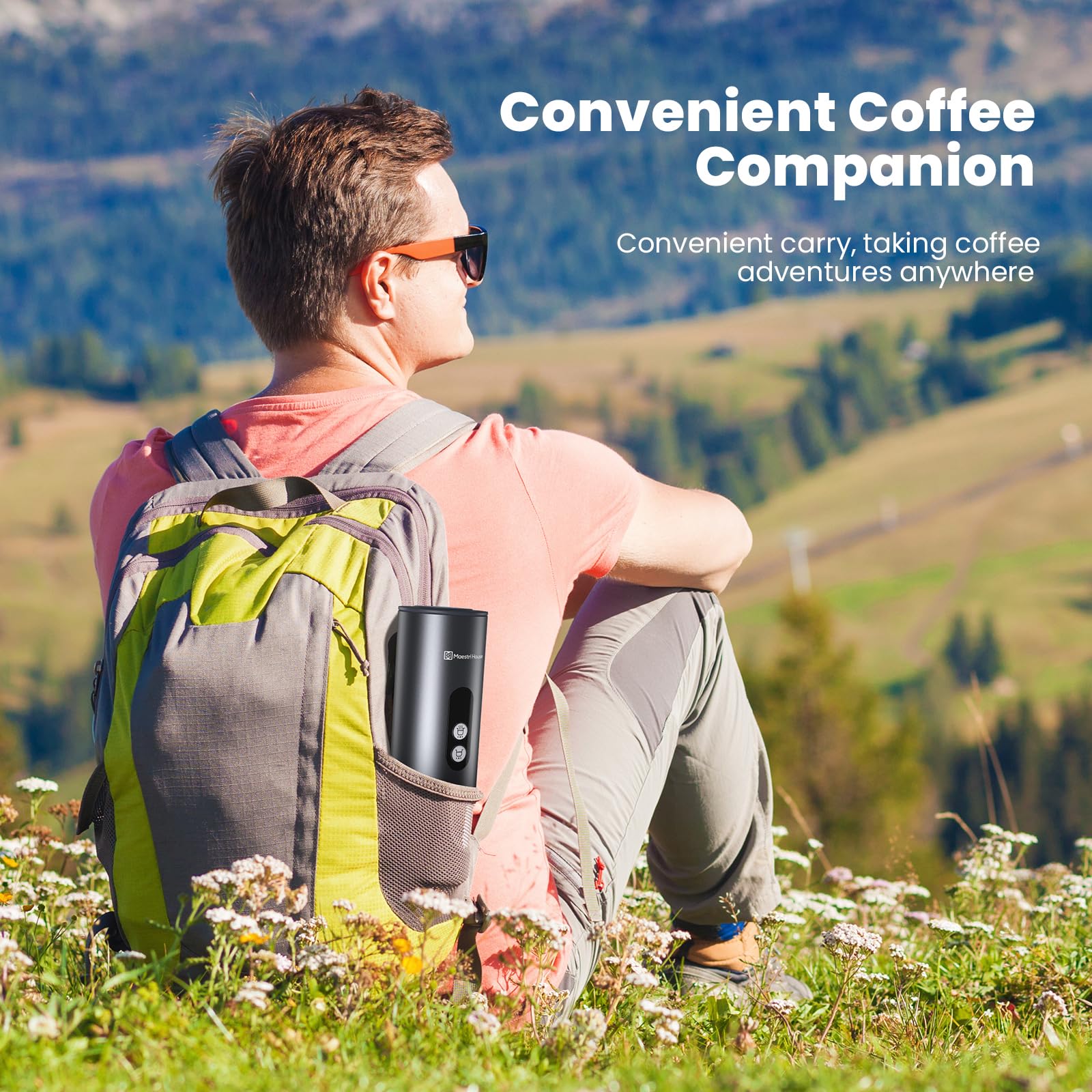 Maestri House 150W Portable Espresso Machine - Fast 2-3 Minute Self-Heating, Compatible with NS Capsules & Ground Coffee, Includes Travel Cup Holder - Perfect for Car Camping, RV Trips, Hiking & Outdoor Adventures
