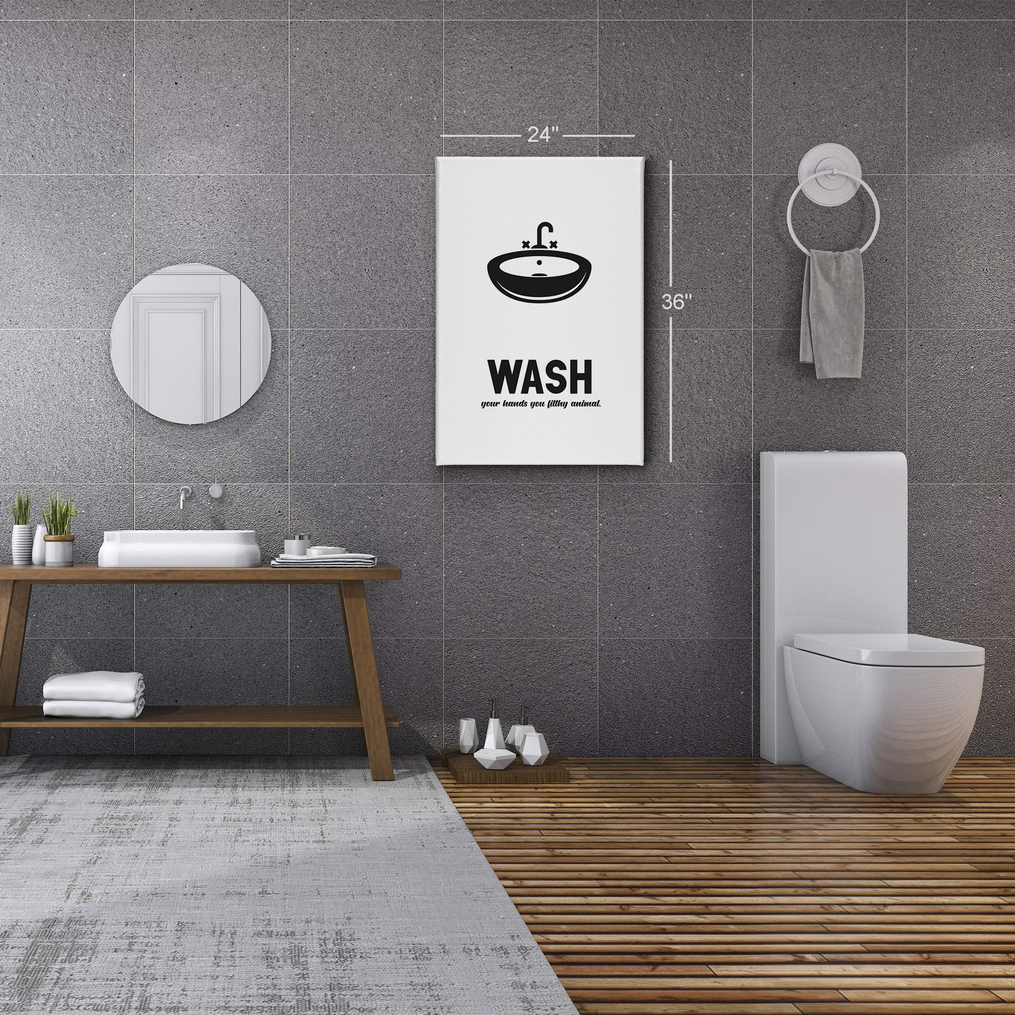 Funny Bathroom Sign Canvas Print - 'Wash Your Hands You Filthy Animal' Quote Wall Art | Ready to Hang Home Decor (36x24 Inches) | Perfect for Bathroom, Restroom & Laundry Room Humor | Made in USA