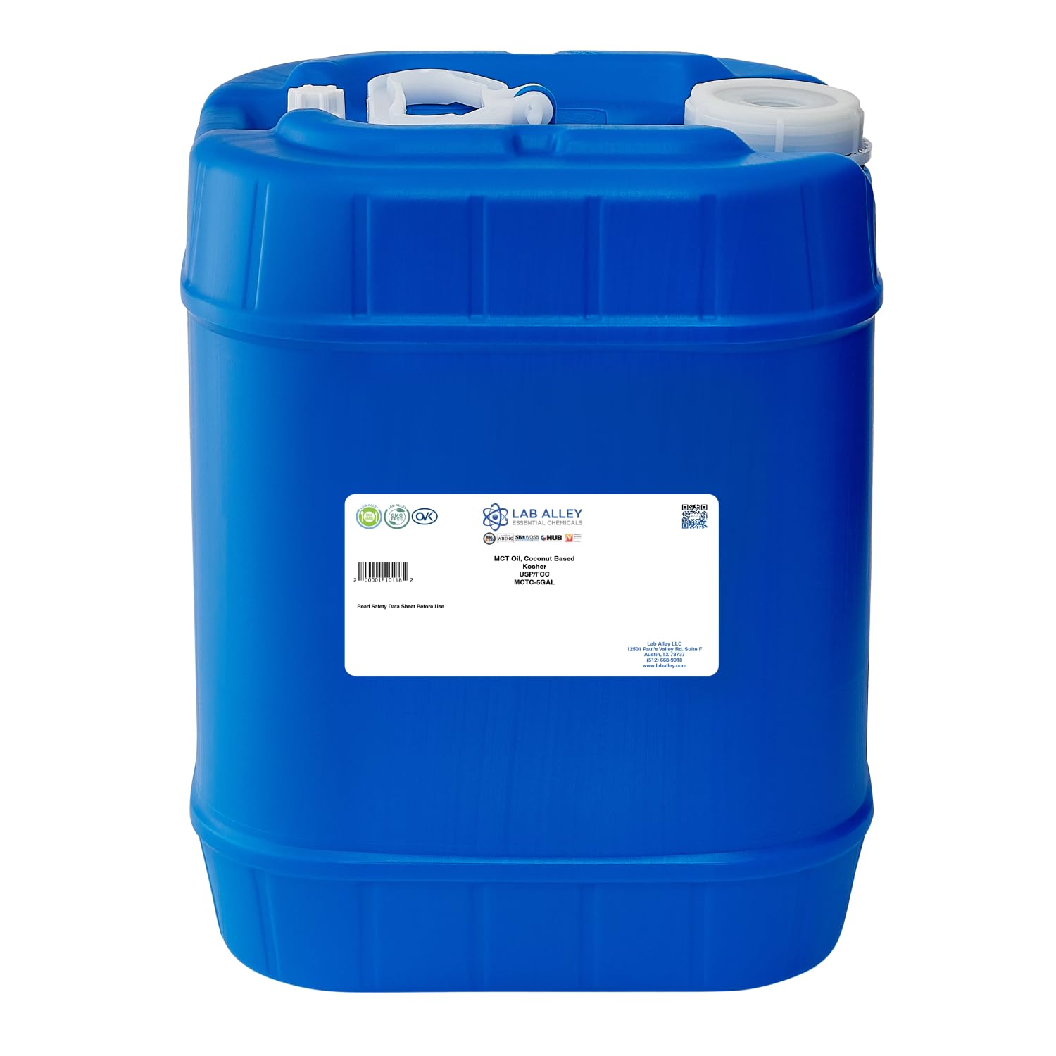 Premium MCT Oil from Coconut - USP/FCC Grade, Kosher & Halal Certified, Non-GMO - Ideal for Soap Making, Skincare, Food & Medicine Production - 5 Gallon Bulk Size - Perfect for Keto Diet, Weight Management & Energy Boost