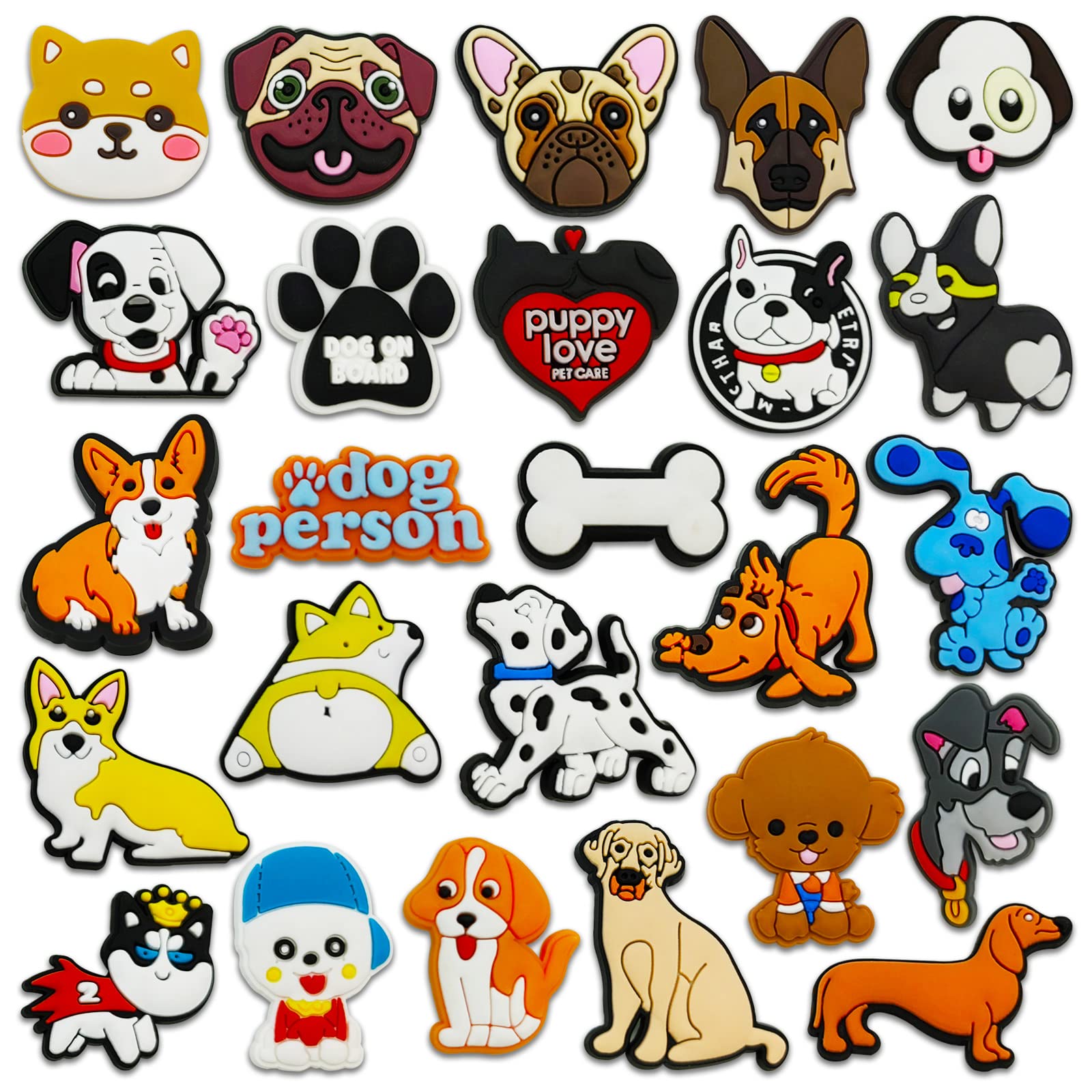 25Pcs Cute Dog Shoe Charms for Clogs & Sandals - Puppy Pet Decorations for Adults & Kids - Perfect for Bracelet Making, DIY Crafts & Puppy Lover Party Favors - Great for Gifts, Jewelry Making & Pet-Themed Events