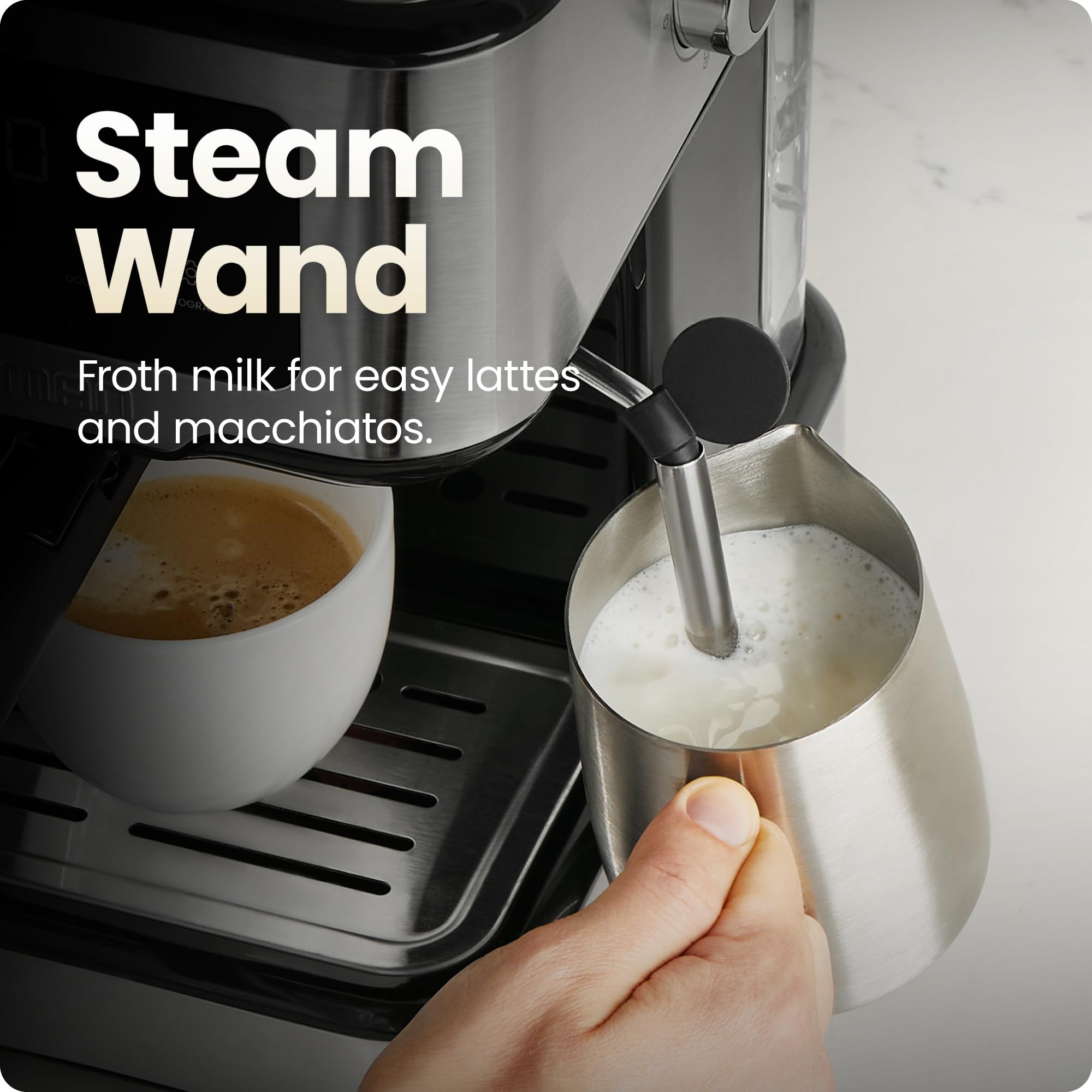 Chefman CraftBrew 15-Bar Espresso Machine with Steam Wand - Compact Stainless Steel Coffee Maker for Latte & Cappuccino, 1.8L Removable Water Tank | Perfect for Home Baristas & Small Kitchens