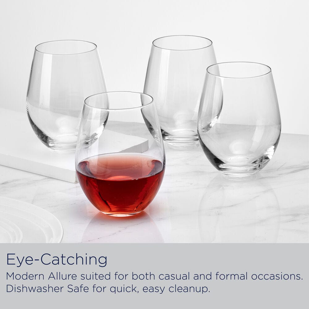 Premium Set of 4 Stemless Wine Glasses - Shatterproof & Dishwasher Safe - Perfect for Parties, Weddings & Home Entertaining