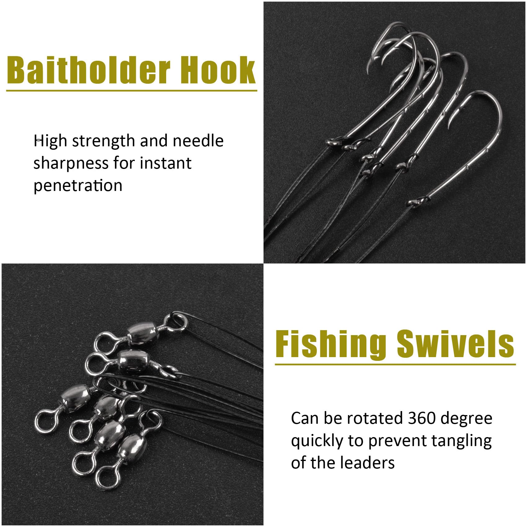 Saltwater Steel Wire Leader Fishing Hook Rigs - Snelled Baitholder Hooks for Bass & Catfish | Freshwater & Saltwater Fishing Lures | Perfect for Shore Fishing, Boat Fishing, and Ice Fishing
