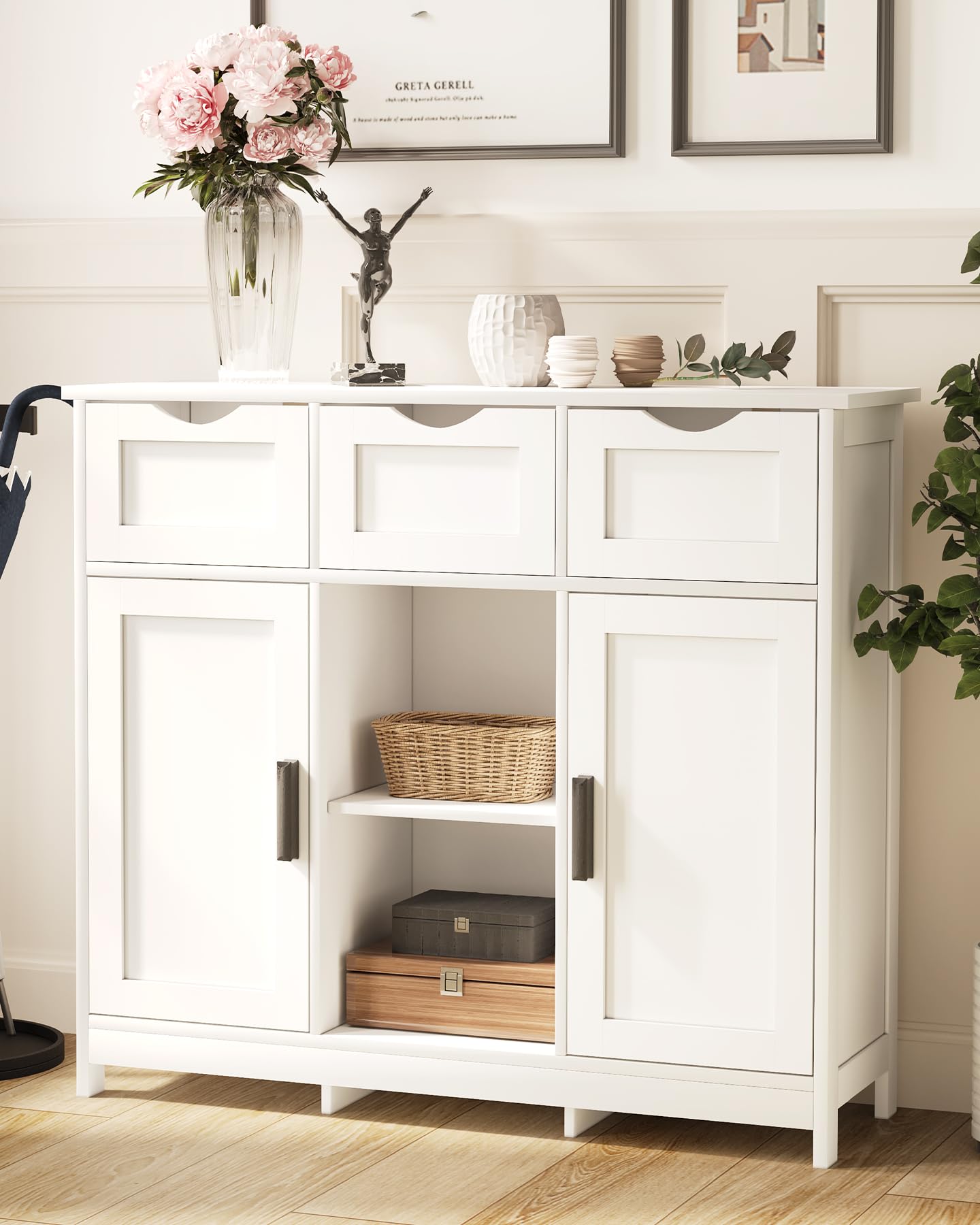 Wooden Storage Cabinet with Drawers & Shelves - Living Room, Bedroom, Bathroom Furniture (White)