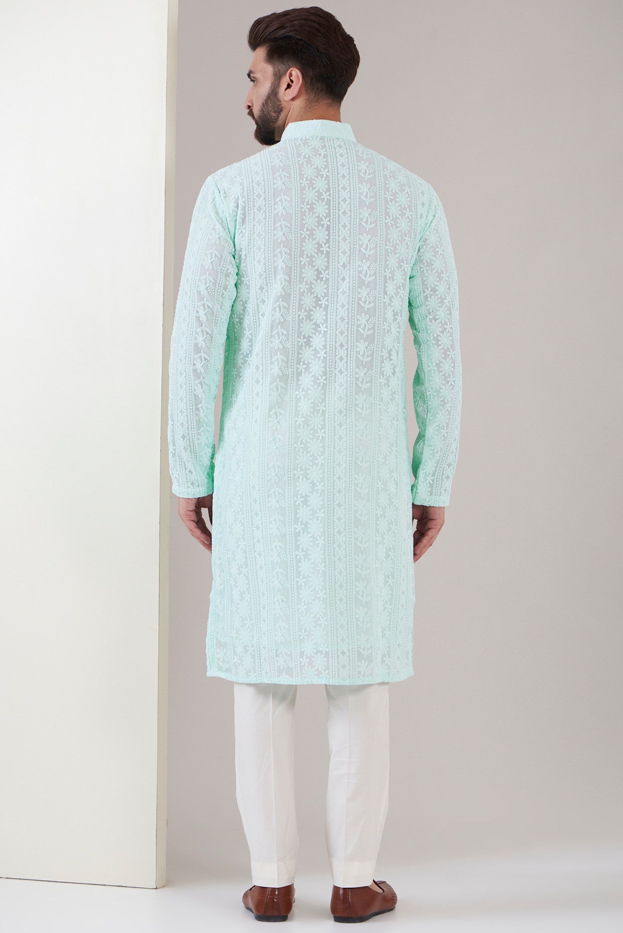 Elegant Powder Blue Chikankari Kurta for Women - Traditional Indian Embroidered Tunic - Perfect for Festivals, Weddings & Casual Wear
