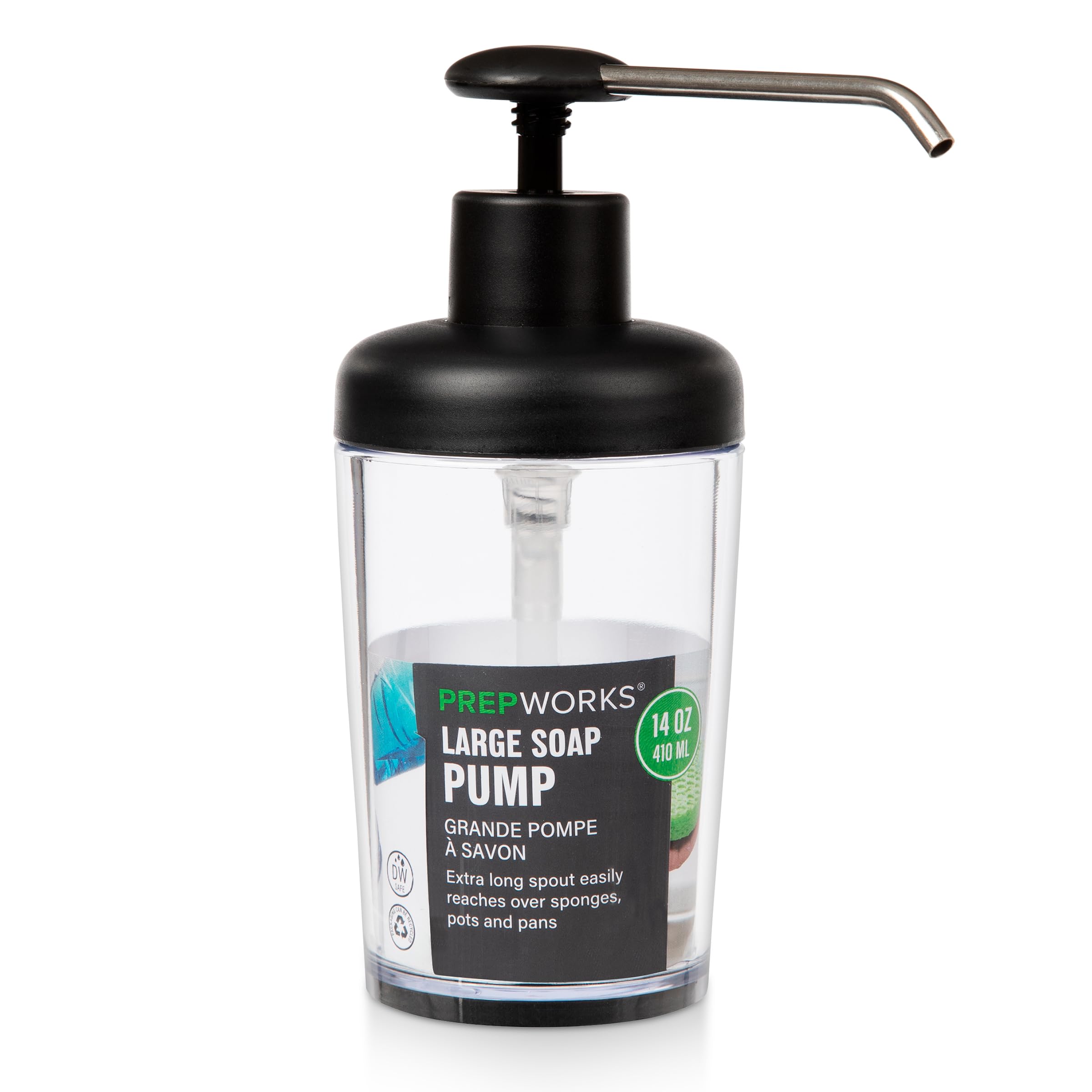 PrepWorks 14oz Soap Pump Dispenser - Multi-Color Liquid Soap Container for Kitchen, Bathroom & Laundry Room - Durable & Leak-Proof Design