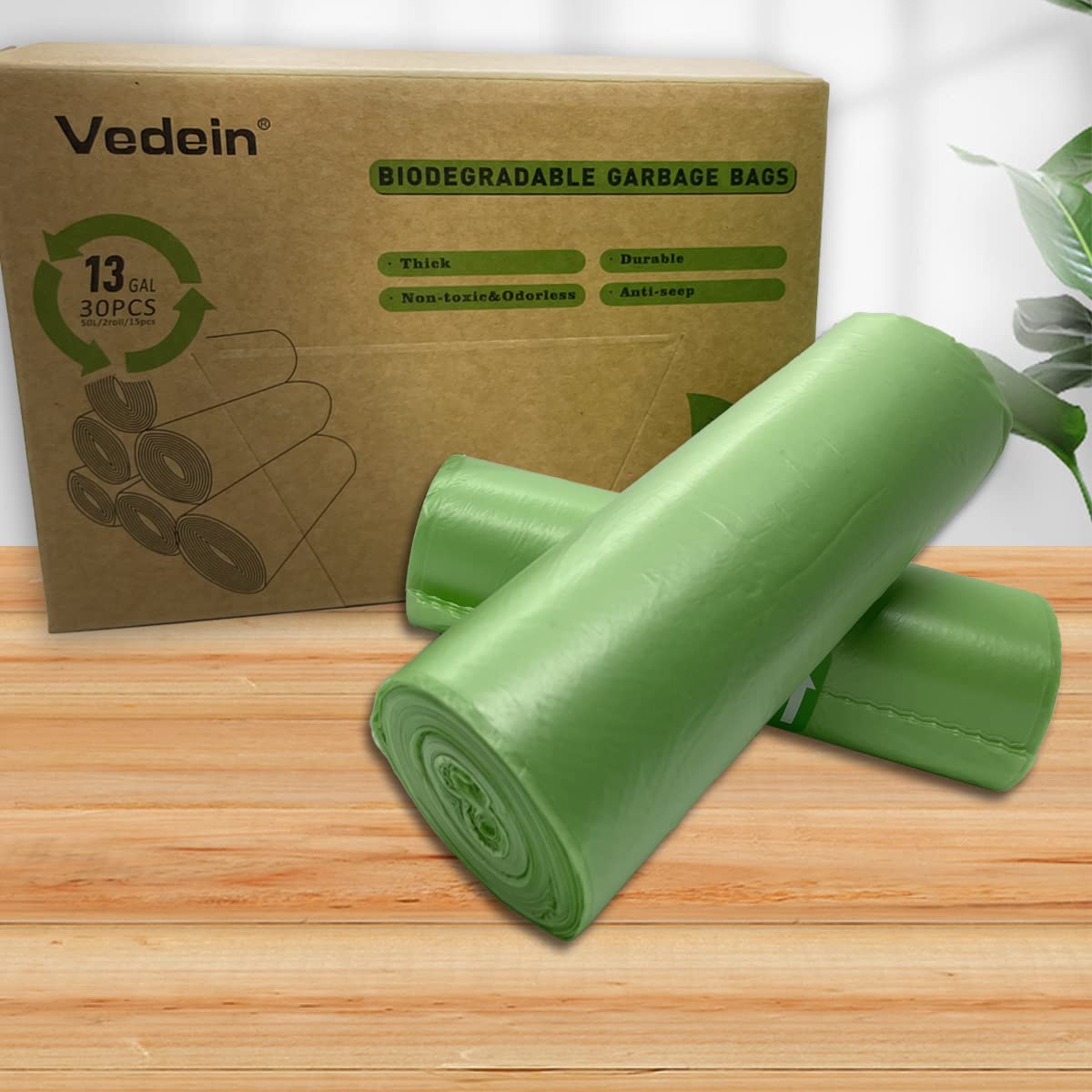 13 Gallon Tall Kitchen Garbage Bags - 30 Count Unscented Trash Can Liners (50 Liter) - Medium Wastebasket Bags for Bathroom, Home, Bedroom & Office - Heavy Duty Leak Proof - Perfect for 10-13 Gallon Trash Cans (Green, Pack of 2) - Ideal for Kitchen Waste, Daily Cleaning & Household Use