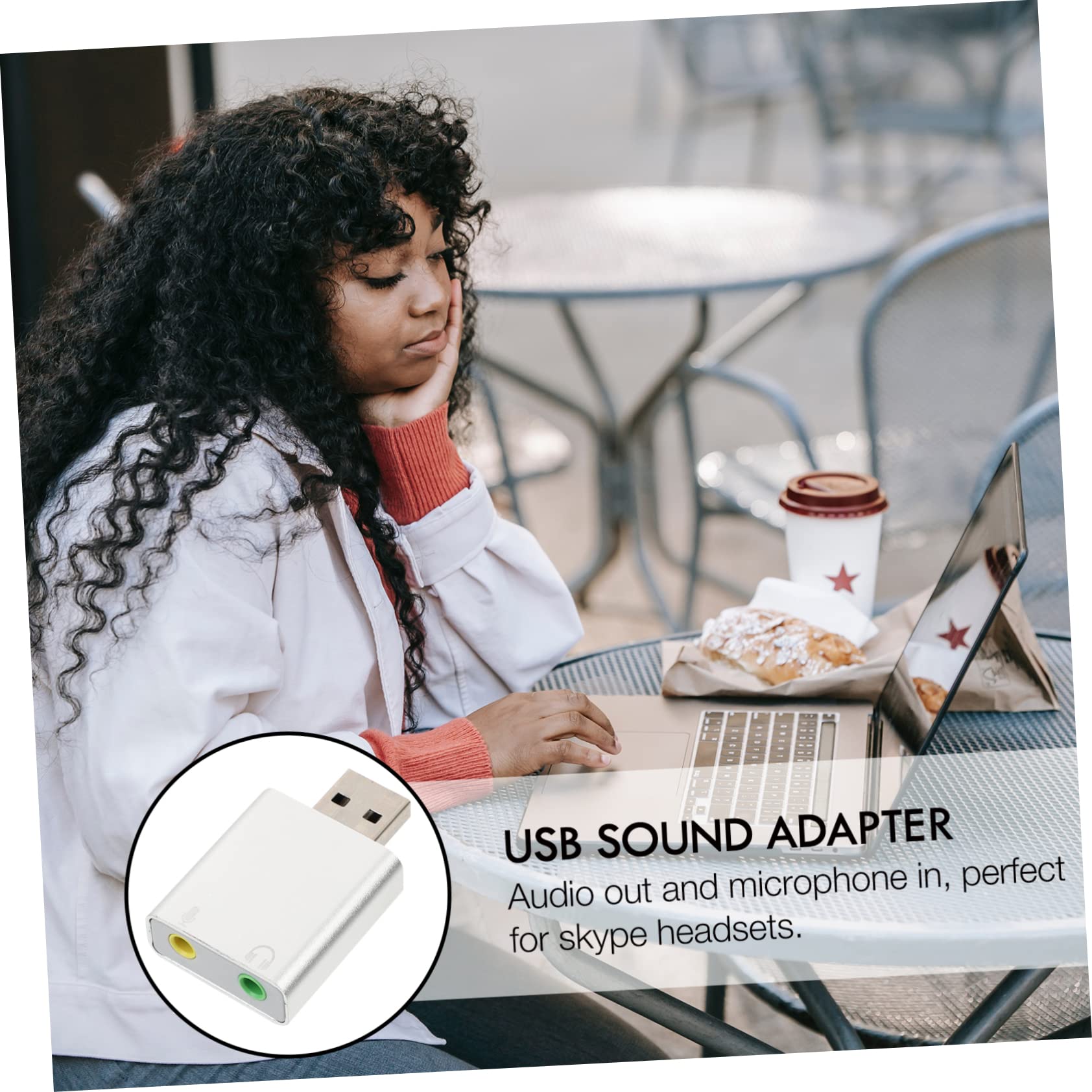 PartyKindom 2-Pack USB External Sound Card Adapter - 3D Aluminum Alloy USB Headset & Microphone Splitter for Laptops, PCs, Gaming Headsets - Perfect for Online Meetings, Gaming & Music Streaming