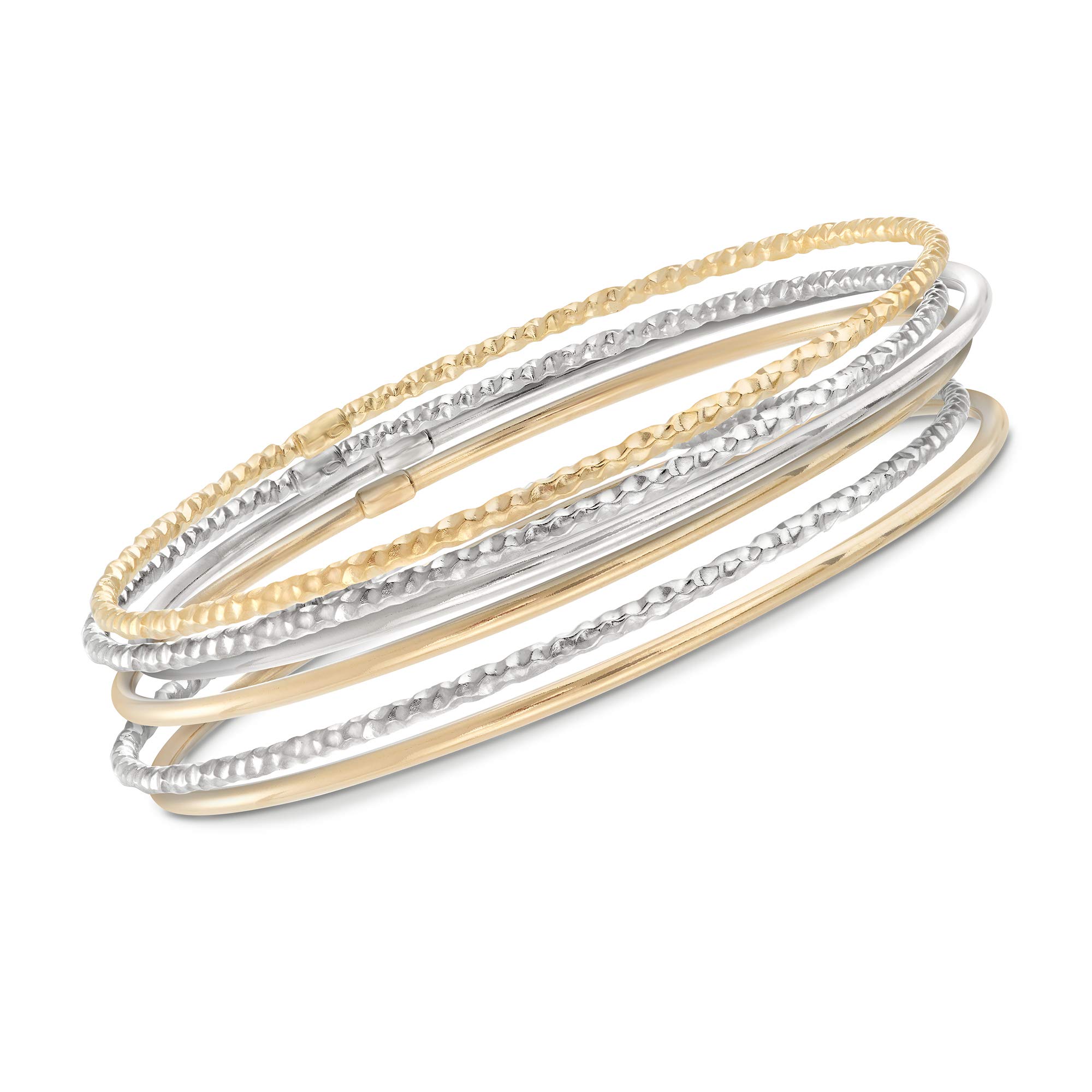 Ross-Simons Two-Tone Sterling Silver Jewelry Set - 6 Bangle Bracelets (8.5 Inches) | Elegant Stackable Bangles for Women, Perfect for Weddings, Parties & Everyday Wear