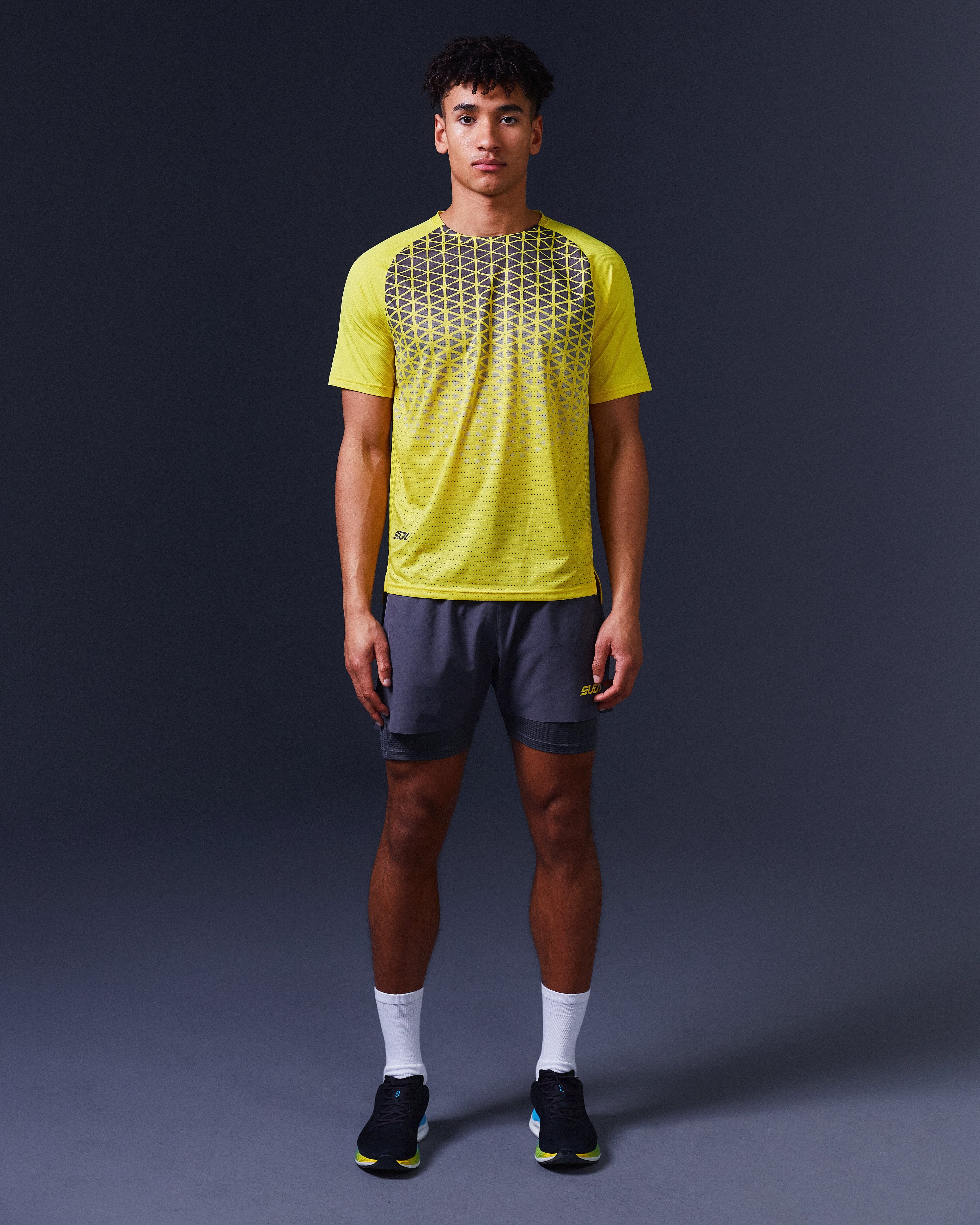 SRS 01 Athletic Running Shorts for Men - Breathable Quick-Dry Gym Workout Shorts with Pockets, Grey/Yellow | Perfect for Jogging, Training & Outdoor Sports