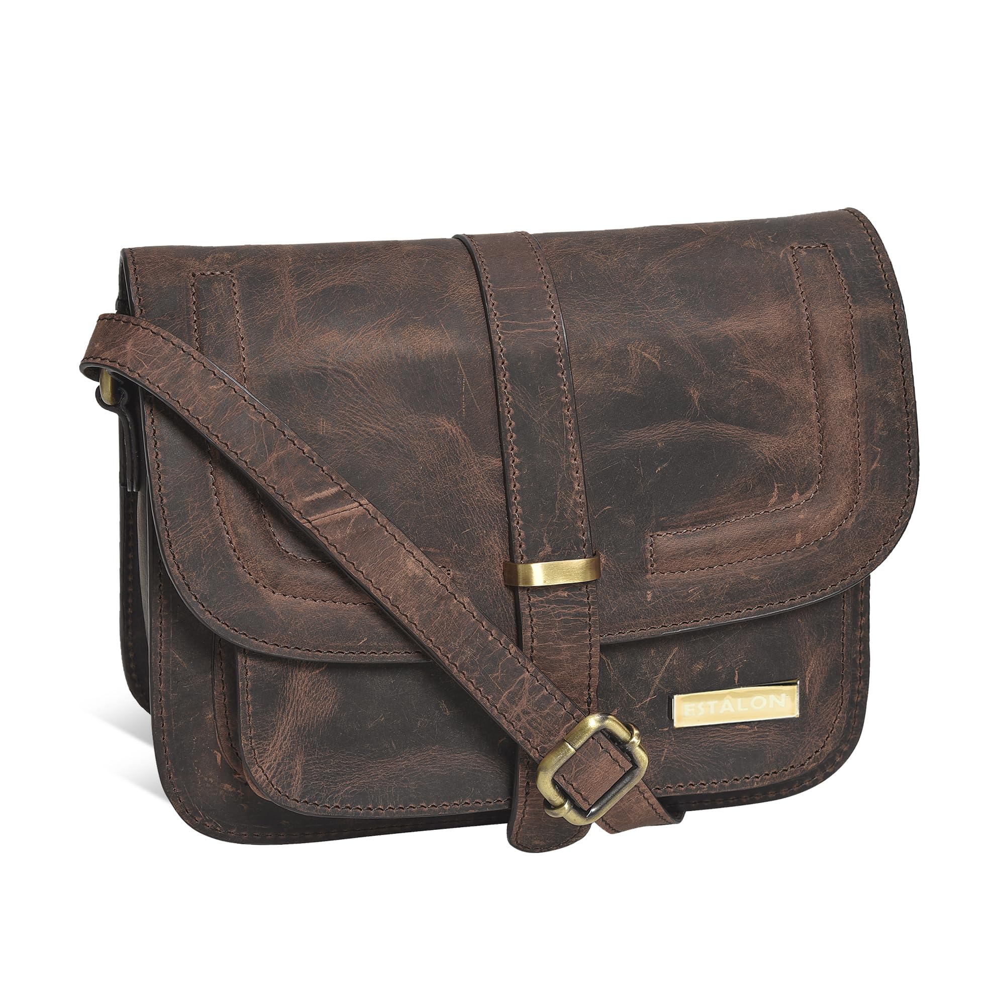 ESTALON Genuine Leather Crossbody Purse for Women - Medium Size Shoulder Bag - Fashionable Ladies Handbag for Work, Travel & Everyday Use
