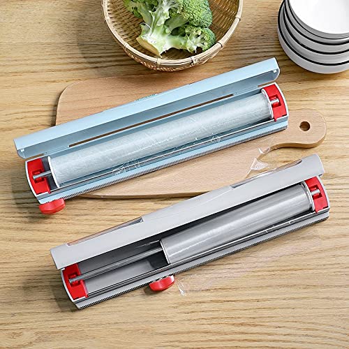 Reusable Plastic Wrap Dispenser with Slide Cutter - Magnetic Wall Mounted Cling Film Storage Box for Kitchen Food Freshness | Perfect for Meal Prep, Leftovers & Food Preservation