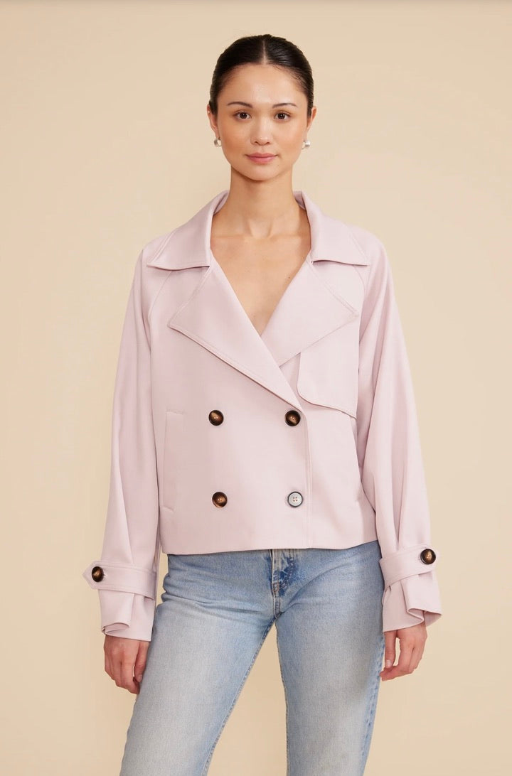 Estelle Cropped Trench Coat for Women - Light Pink Waterproof Jacket | Spring & Fall Fashion Outerwear for Casual & Office Wear
