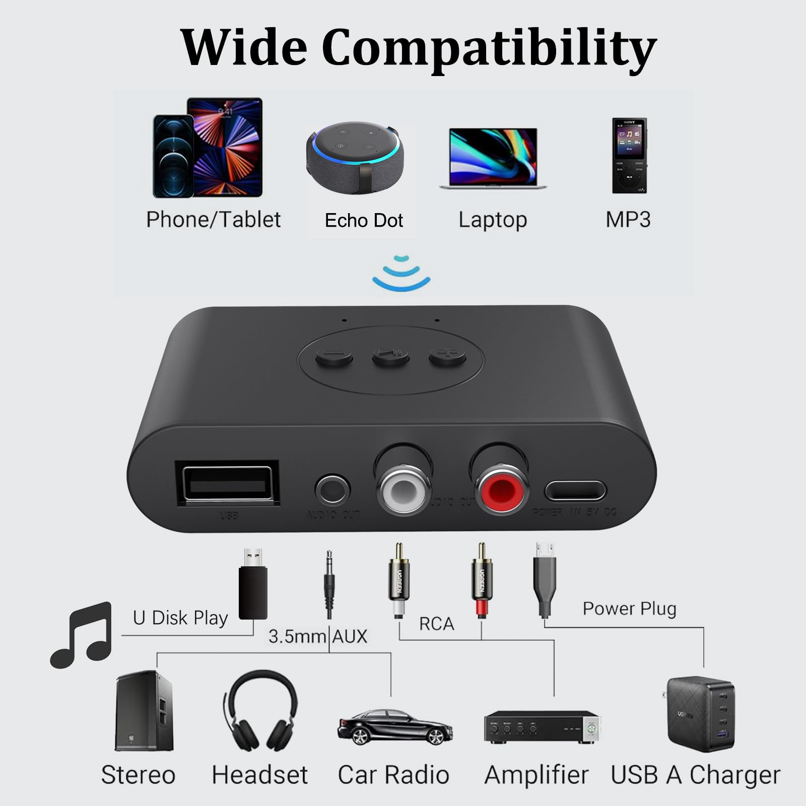 NFC Bluetooth 5.2 Audio Receiver - Wireless Adapter for Home Stereo, Car Audio, Headphones & Speakers | Hands-Free Calling | RCA & 3.5mm AUX Input | Perfect for Home Theater, Car Upgrade & Wireless Music Streaming