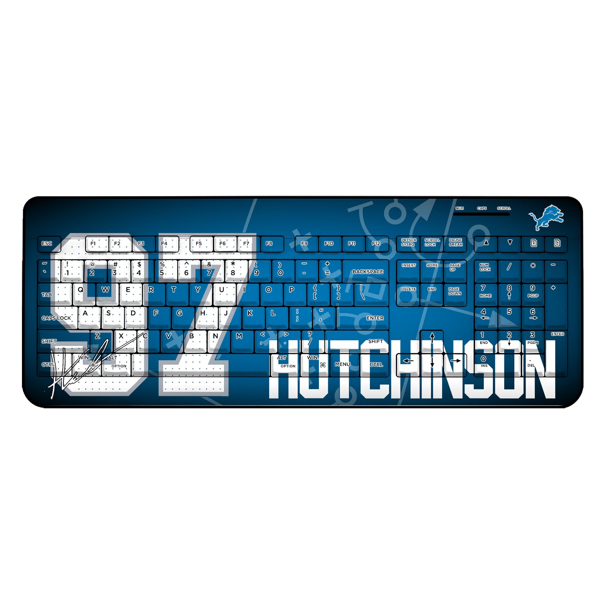 Aidan Hutchinson Detroit Lions 97 Ready Wireless USB Keyboard - Ergonomic Gaming Keyboard for PC, Mac, Laptop - Perfect for Football Fans, Gaming & Office Work