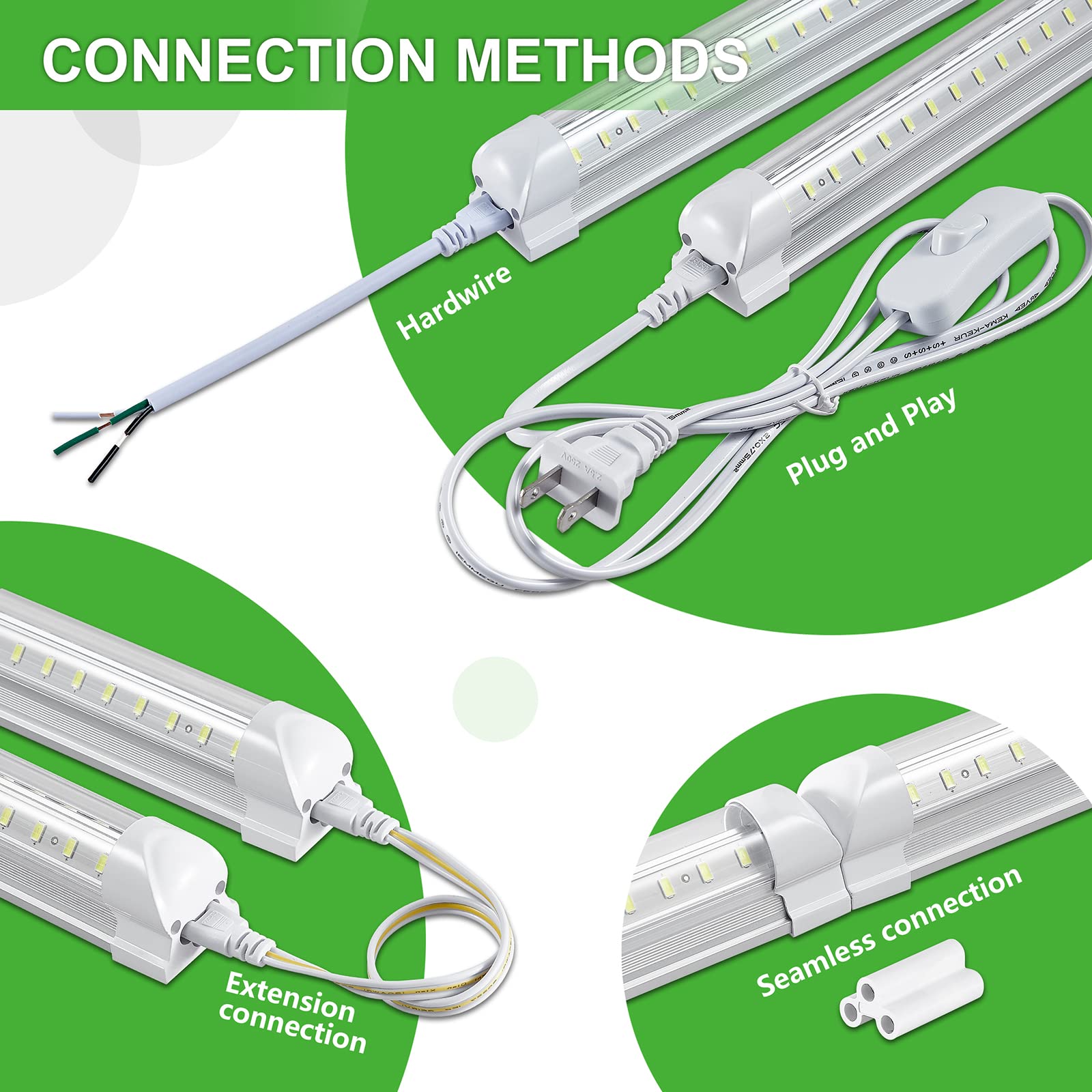 8-Pack 4FT LED Shop Lights for Garage - 50W 6000K 7500LM Bright White Light - Hanging or Surface Mount - Linkable T8 4FT Tube Lamps for Warehouse, Workshop, Basement - Plug and Play - Perfect for Industrial Lighting, Home Garage, and Commercial Spaces