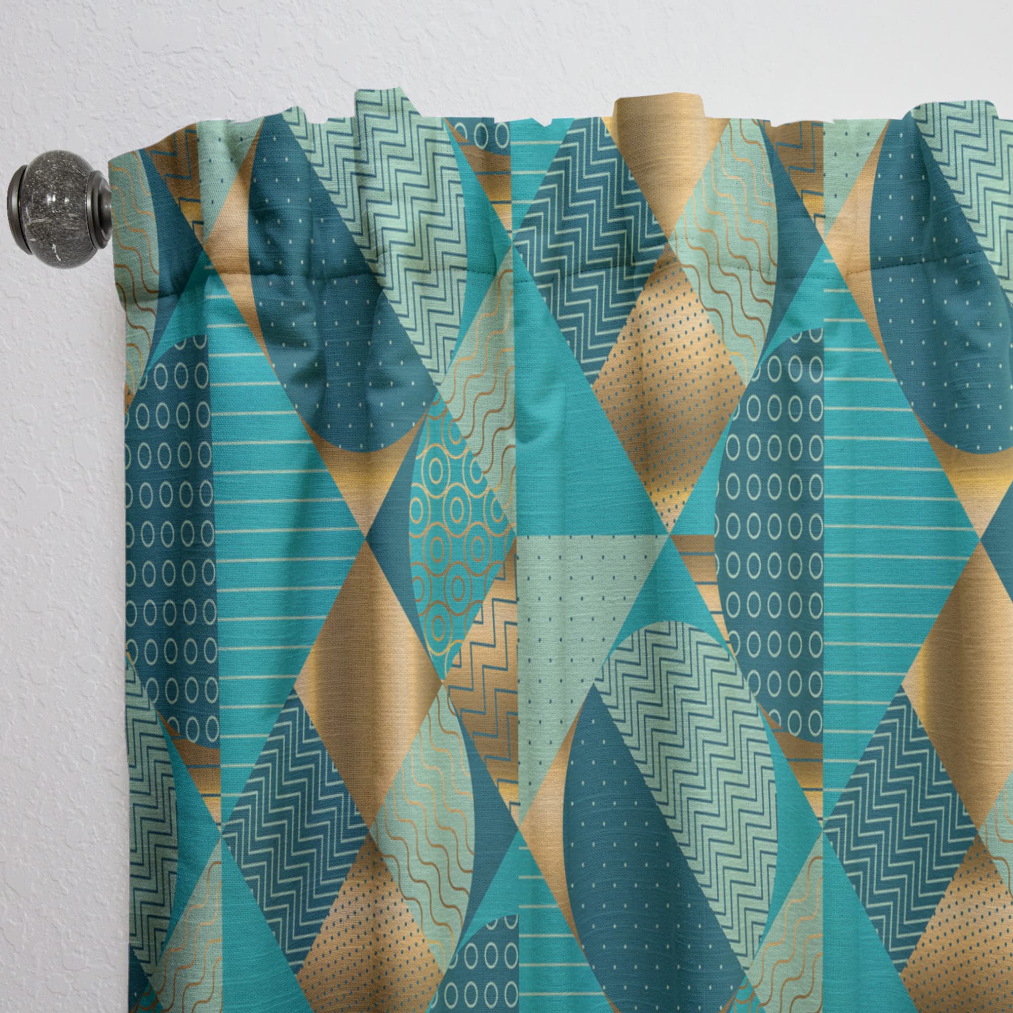 Gold and Blue Dynamics II Thermal Insulated Curtains - Single Panel 52x84 Inches - Elegant Window Treatments for Bedroom & Living Room - Perfect for Energy Saving & Light Blocking