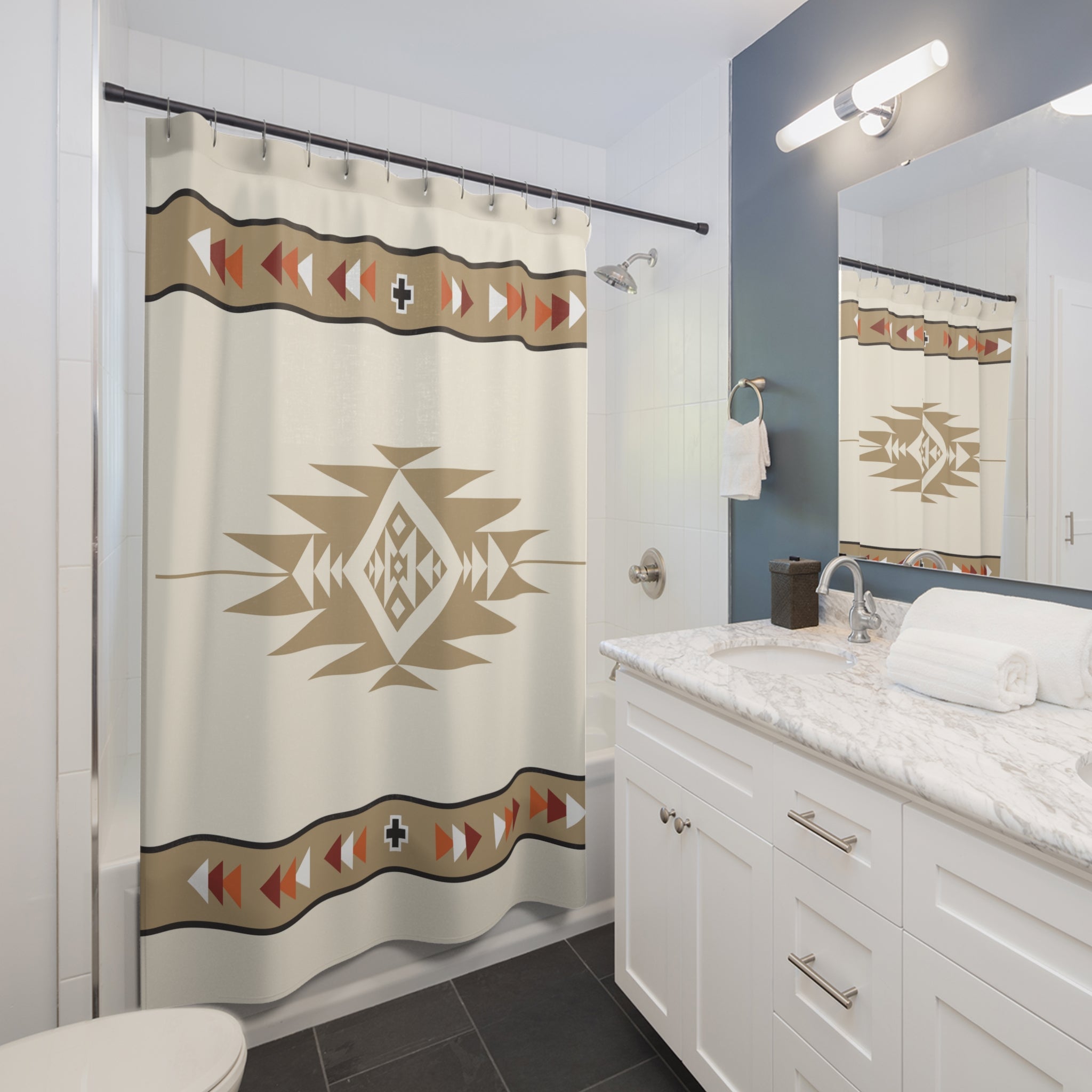 Montana Hills Southwestern Shower Curtain - Polyester Bathroom Decor for Lodge & Cabin Style - Perfect for Rustic, Western, and Farmhouse Bathrooms