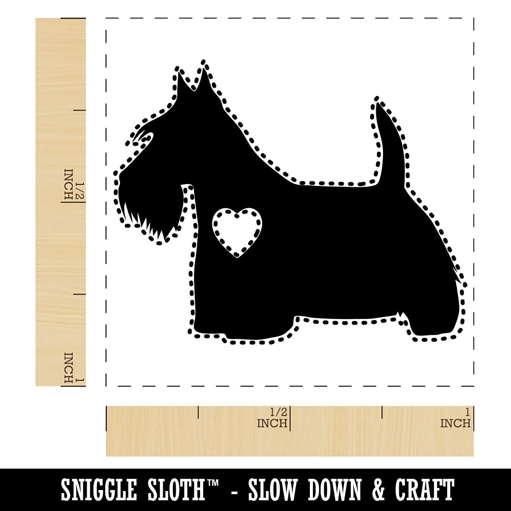 Scottish Terrier Scottie Dog with Heart Self-Inking Rubber Stamp - 1 Inch Small Stamp with Blue Ink - Perfect for Scrapbooking, Card Making & DIY Crafts