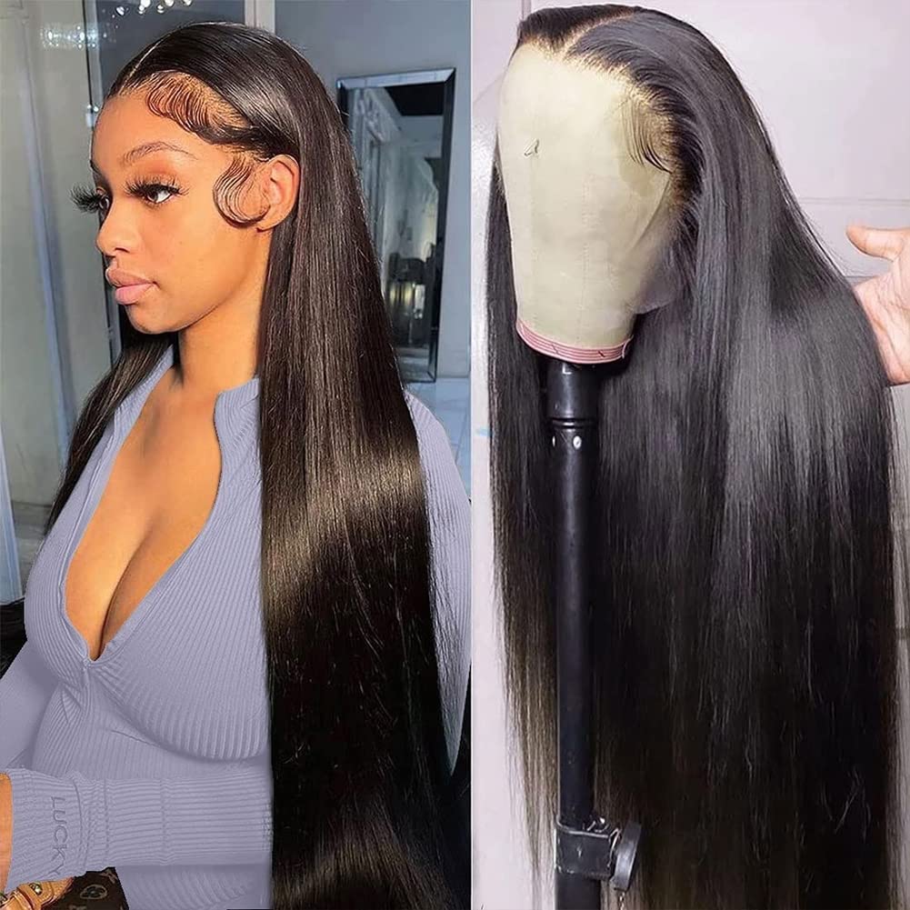 13x4 HD Transparent Lace Front Wigs Human Hair - Pre Plucked with Baby Hair, 180% Density Brazilian Straight Human Hair Wigs for Black Women | Natural Hairline, Black Color, 24 Inch | Perfect for Daily Wear, Special Occasions & Protective Styling