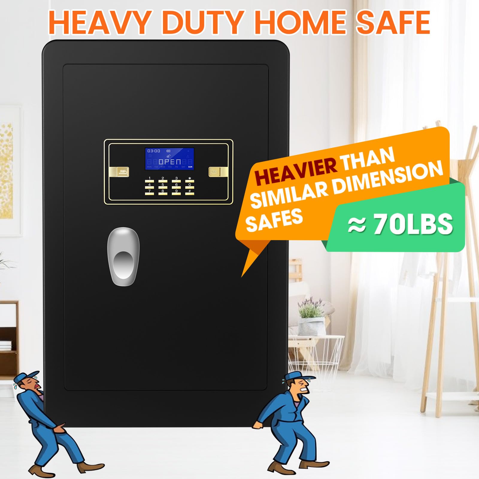 5.3 CuFt Fireproof Waterproof Digital Safe Box - Heavy Duty Home Security Safe with Programmable Keypad, Inner Lock Box & Fireproof Bag - Secure Documents, Firearms, Medicine & Valuables - Ideal for Home, Office & Business Use