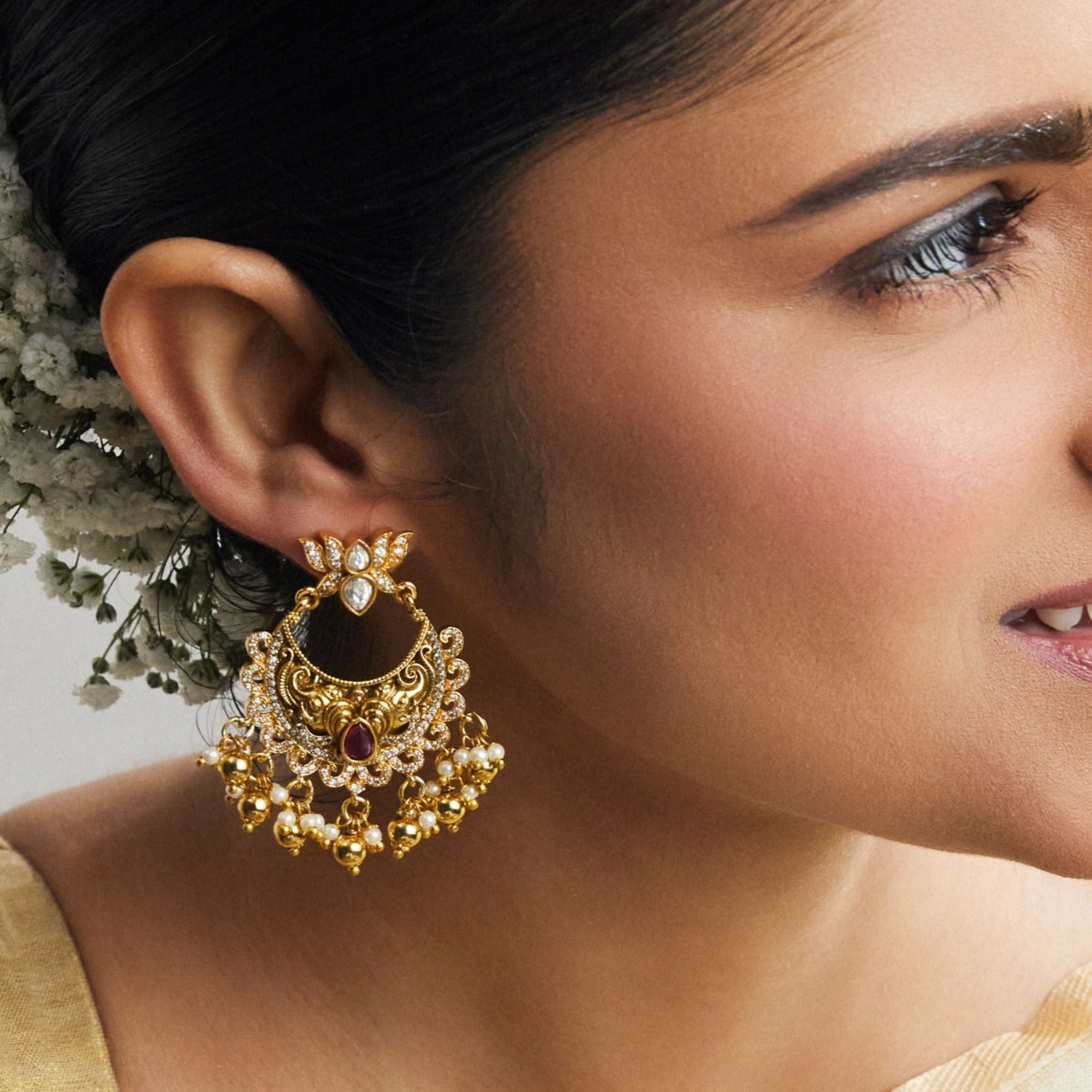 Antique Chandbali Earrings for Women - Vintage Indian Jewelry - Handmade Ethnic Boho Accessories - Perfect for Weddings, Parties & Festive Occasions
