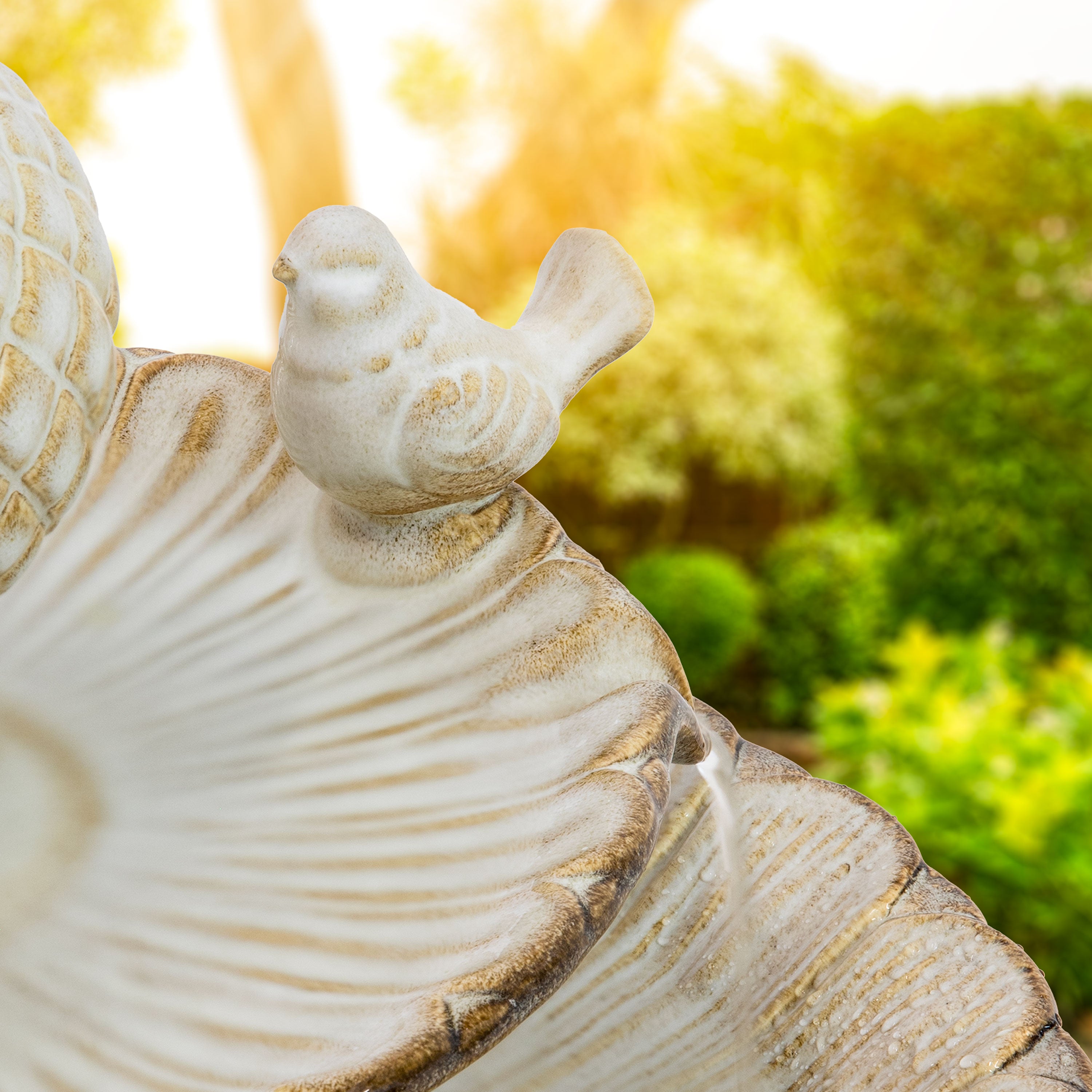 Sunnydaze 2-Tier Ceramic Outdoor Water Fountain with Resting Birds - 27 Inch Garden Decor for Patio, Yard & Backyard - Relaxing Water Feature for Outdoor Spaces