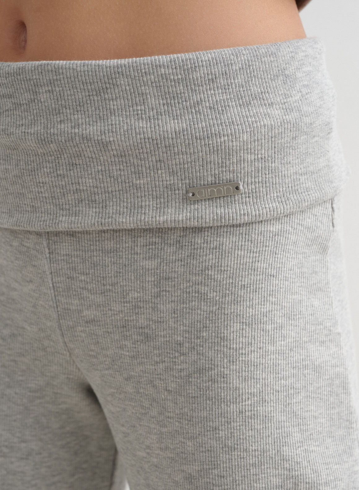 Grey Melange Ribbed Pants for Women - Comfortable Stretchy Lounge Pants for Yoga, Travel & Casual Wear