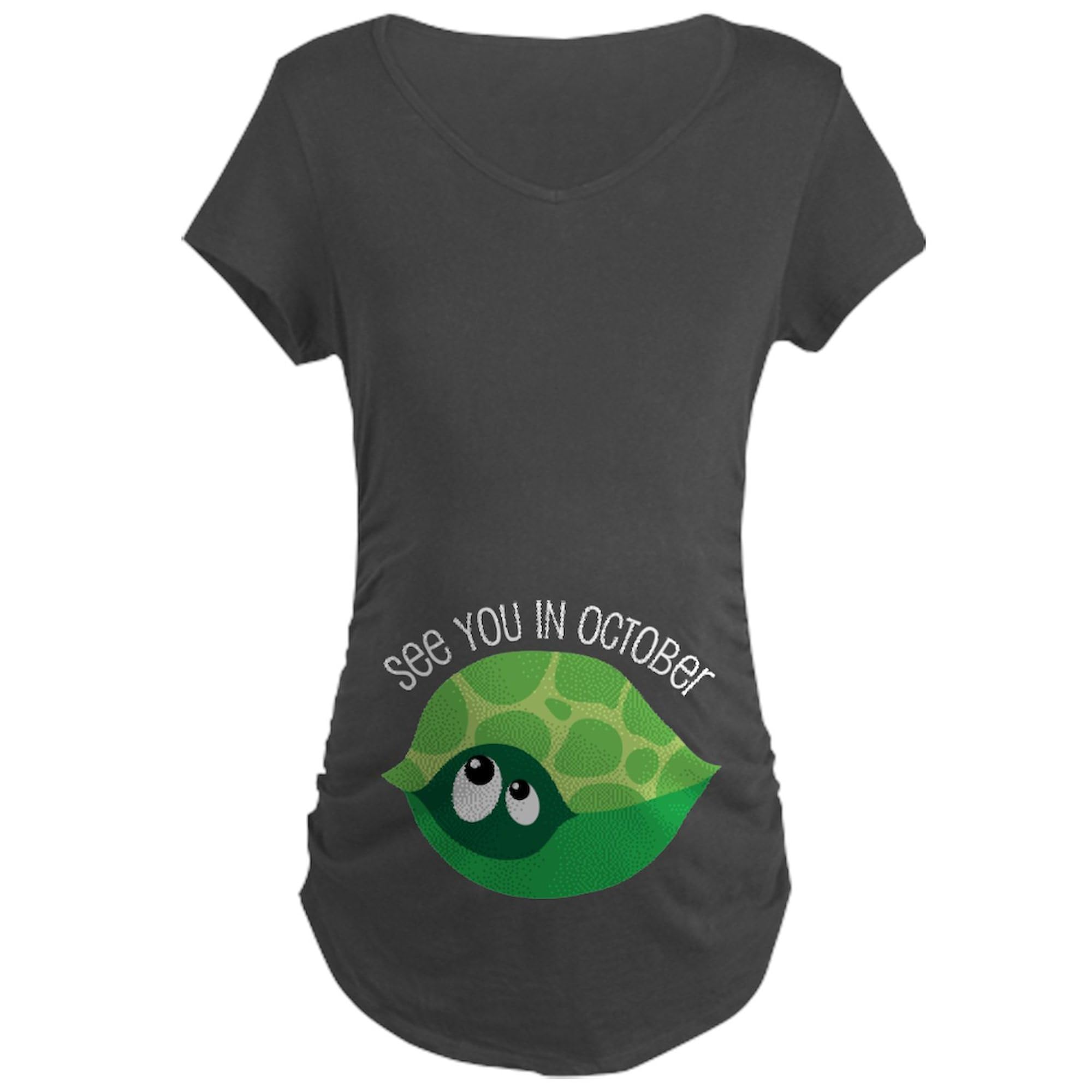 October Due Date Belly Print Turtle Maternity T-Shirt for Women - Dark Ruched Side Design for Comfort & Style | Perfect Pregnancy Announcement & Baby Shirt Gift