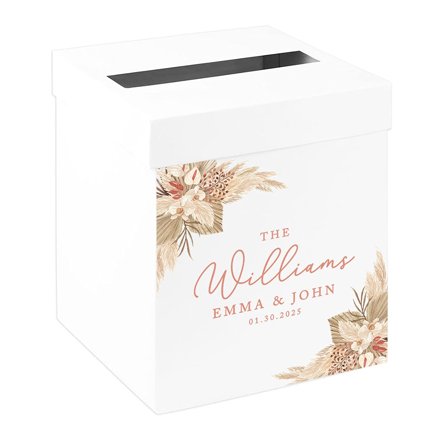 Personalized Wedding Card Box 10x10x10 - Boho Dried Florals Gift Box for Wedding Day