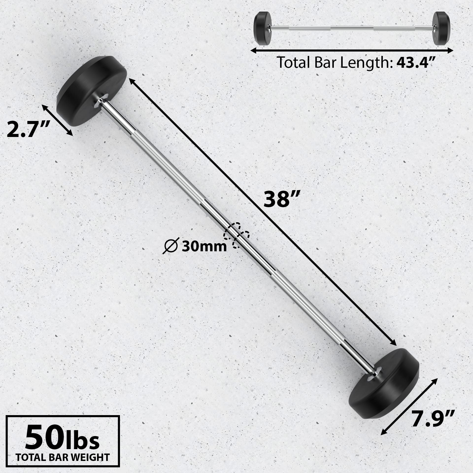 Synergee Fixed Barbell Pre-Weighted Straight Steel Bar with Rubber Weights - Home Gym Strength Training Equipment for Weightlifting & Fitness