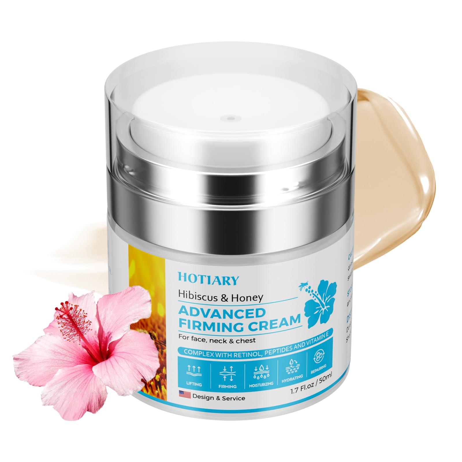 **Hibiscus & Honey Firming Neck & Face Cream - Anti-Wrinkle, Tightening, Moisturizing with Collagen, Retinol & Peptides - 1.7 Fl.oz - Perfect Valentine's Gift for Women & Wife - Ideal for Night Routine & Anti-Aging Skincare**