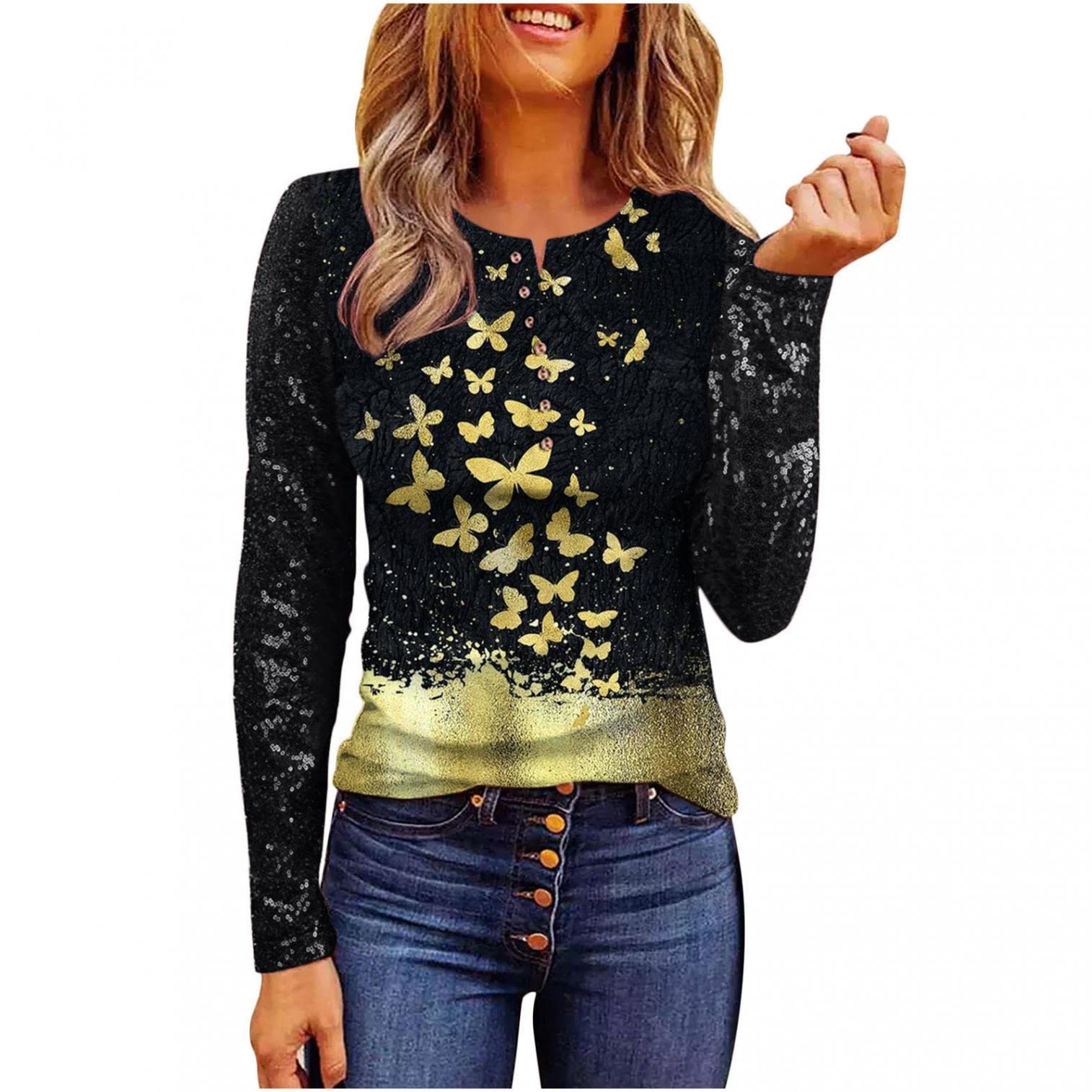 Women's Casual Fall Long Sleeve Lace V-Neck Button Down Henley Blouse Tops - Elegant Office Wear & Autumn Date Night Outfit