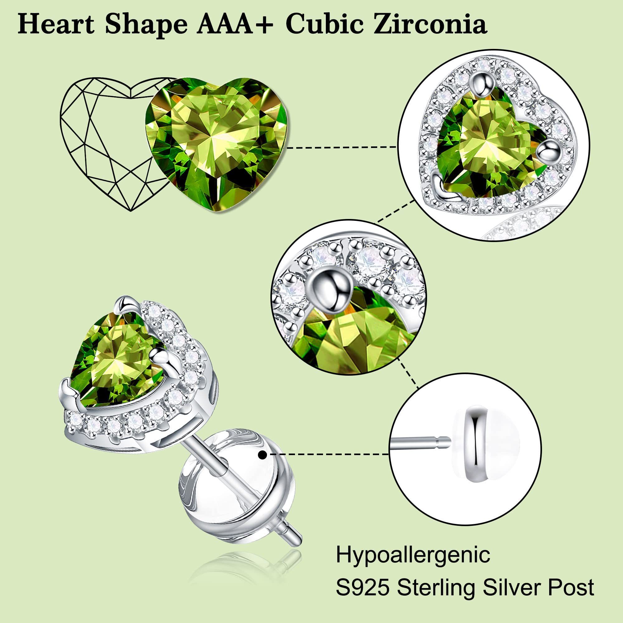 Sparkling S925 Sterling Silver Heart Earrings for Women & Girls - Hypoallergenic Birthstone Jewelry, Perfect Birthday Gift for Teens & Women | Valentine's Day, Anniversary & Everyday Wear