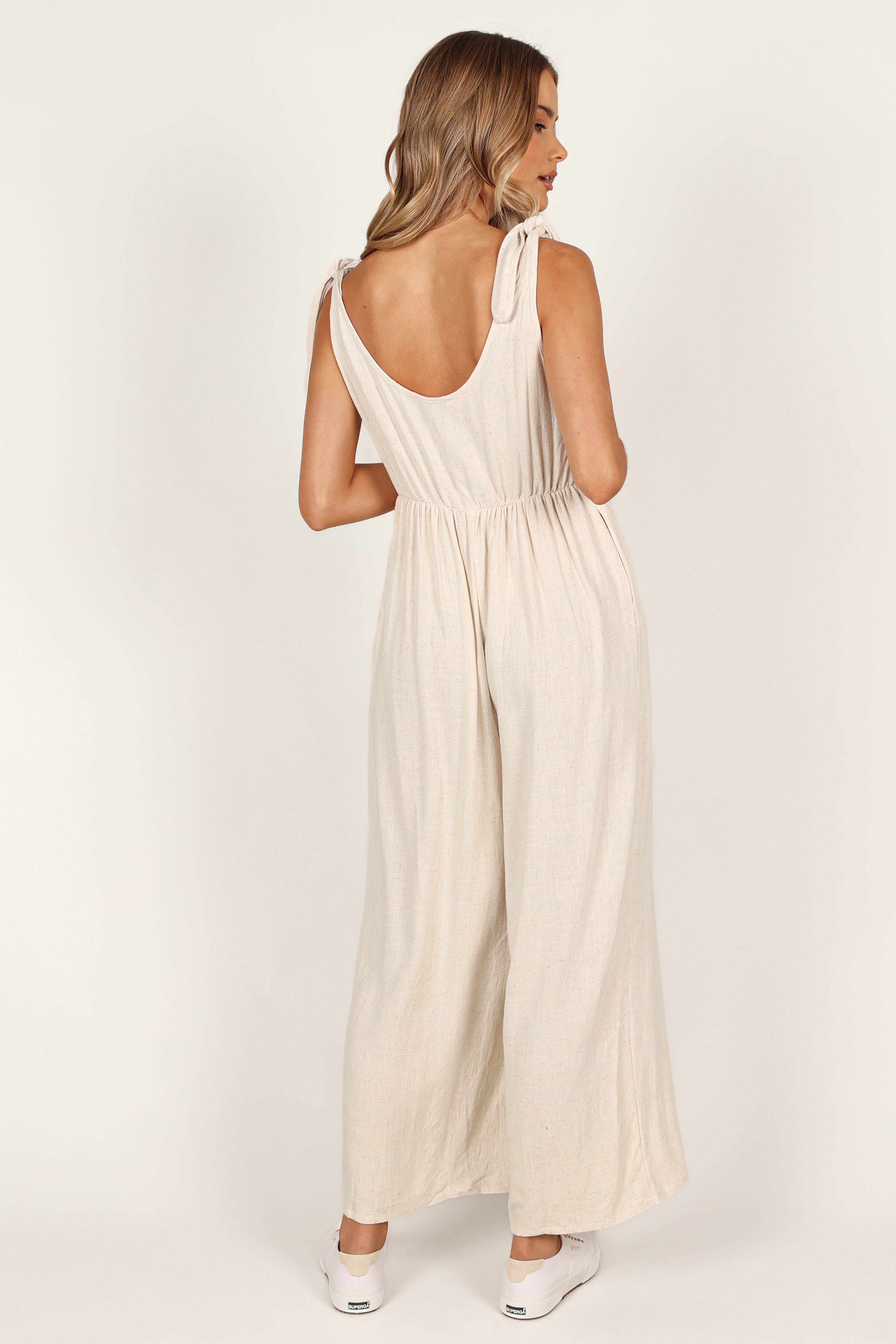 Ayla Linen Jumpsuit for Women - Comfortable Oatmeal Color Romper with Pockets | Perfect for Summer, Beach Vacation & Casual Outings