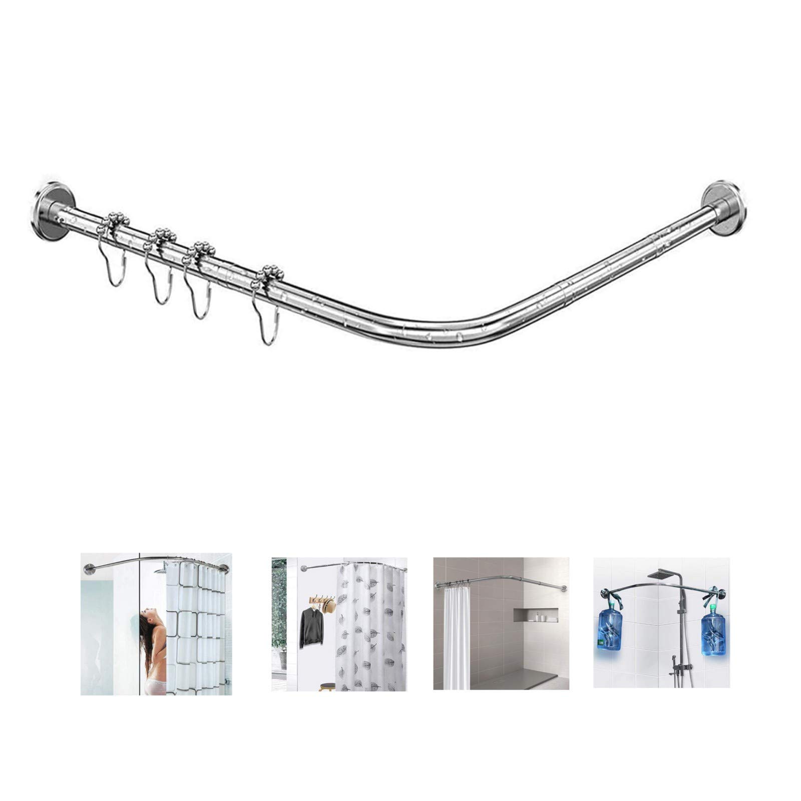 Rust-Proof Curved Shower Rod - Adjustable L-Shaped Corner Tension Rod for Bathroom (70-95×120-165cm) | No Drill Stainless Steel Wall Mount | Perfect for Small Bathrooms & Clothing Store Displays