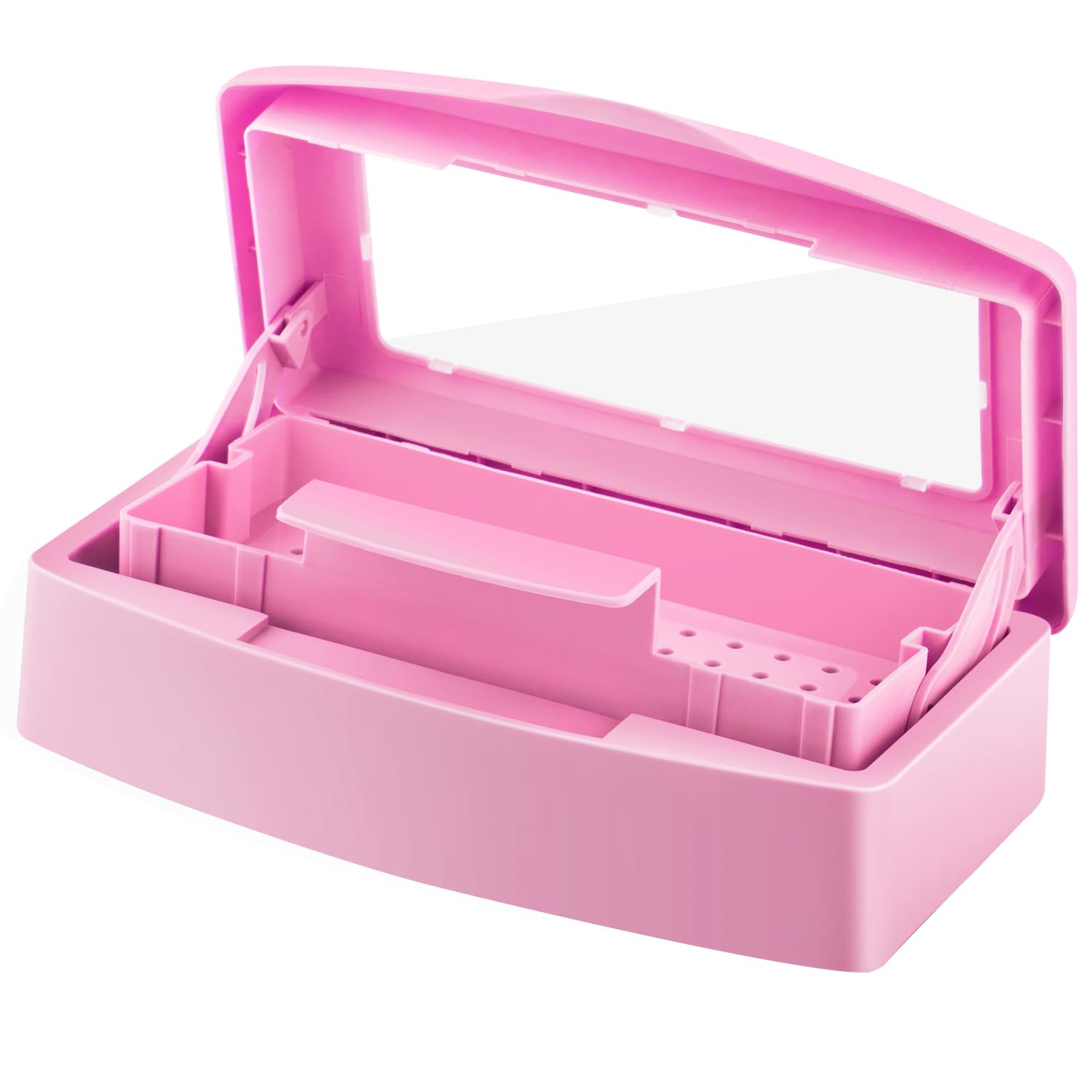 Gusnilo Nail Tool Sterilizer Box - Barbicide Disinfectant Jar for Nail Salon, Beauty Center & Manicure Equipment - Plastic UV Sanitizer Container (Pink) - Perfect for Sanitizing Nail Files, Clippers & Beauty Tools