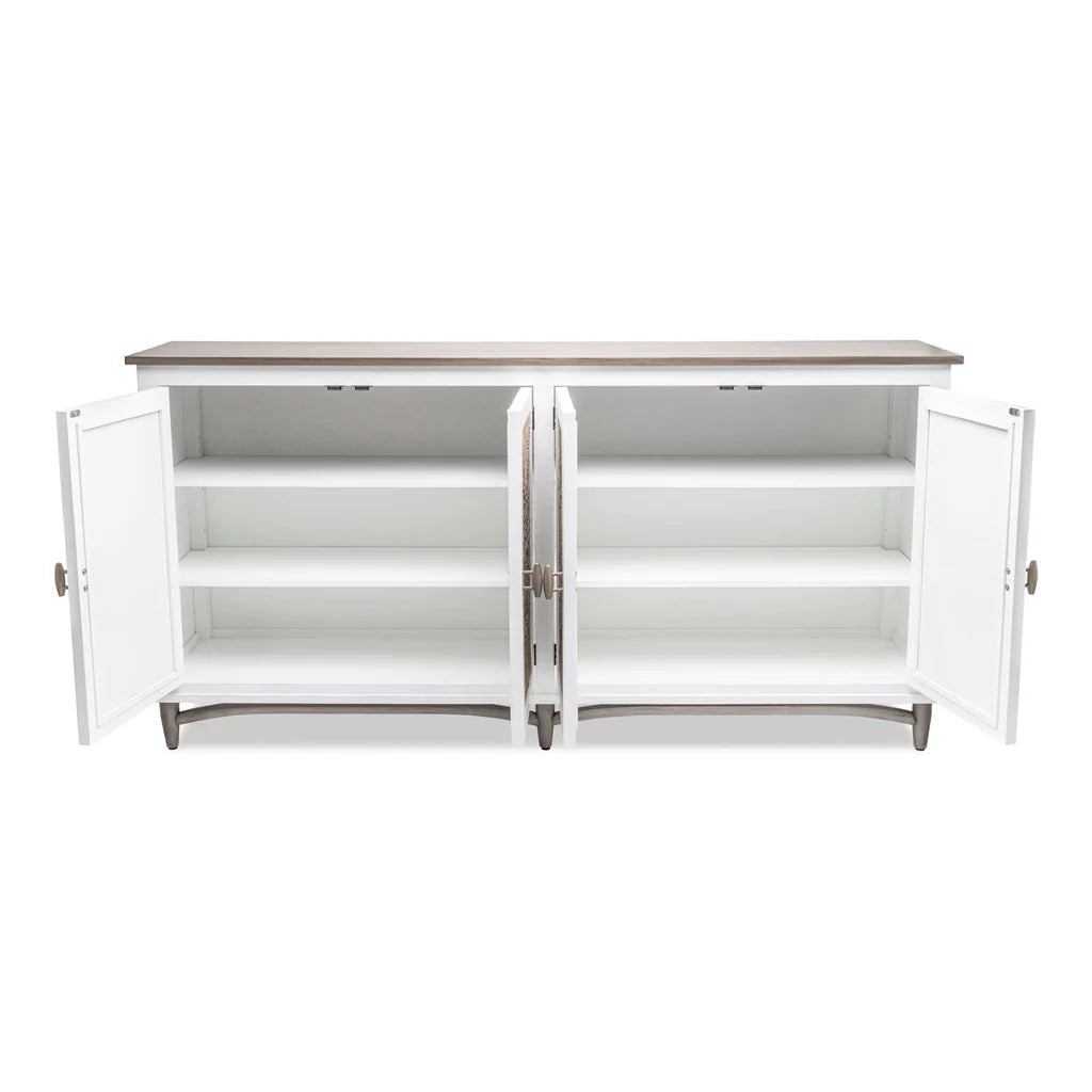 Handmade Indian Solid Mango Wood Sideboard - Ethereal Whites Carved Furniture for Dining Room & Living Room Storage