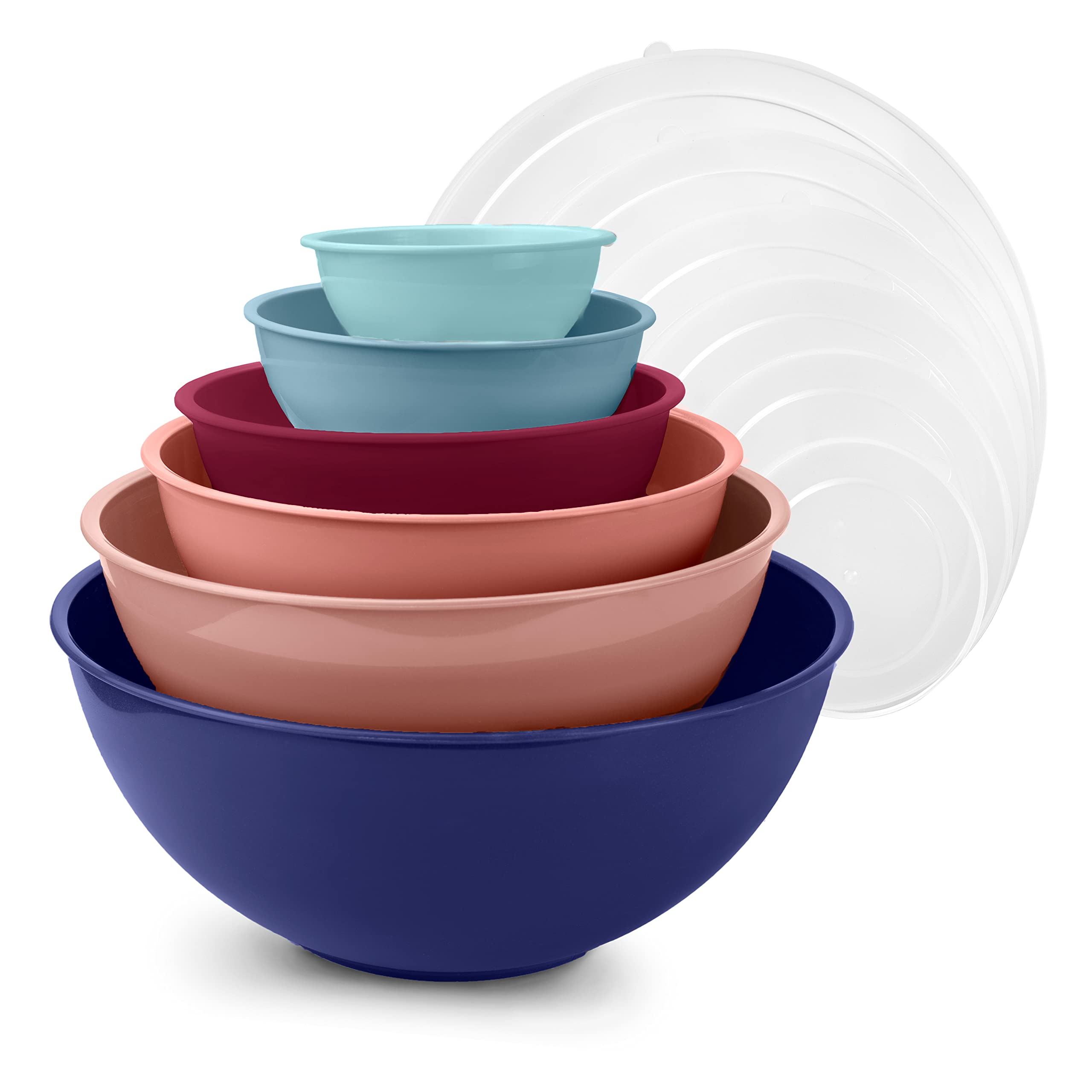 Colorful 12-Piece Plastic Mixing Bowls Set with Lids - 6 Nesting Prep Bowls & 6 Microwave-Safe Covers, Multicolor Kitchen Essentials for Baking, Cooking & Food Storage (Includes Large Blue Bowl)