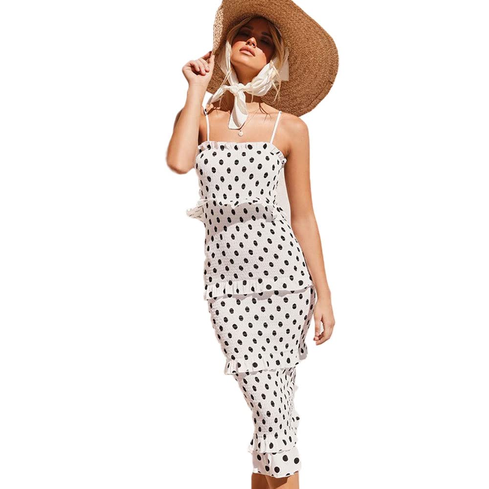 Floral Print Women's Midi Dress with Shirred Bodice & Ruffle Layers - Casual Summer Dress for Beach, Brunch & Outdoor Events