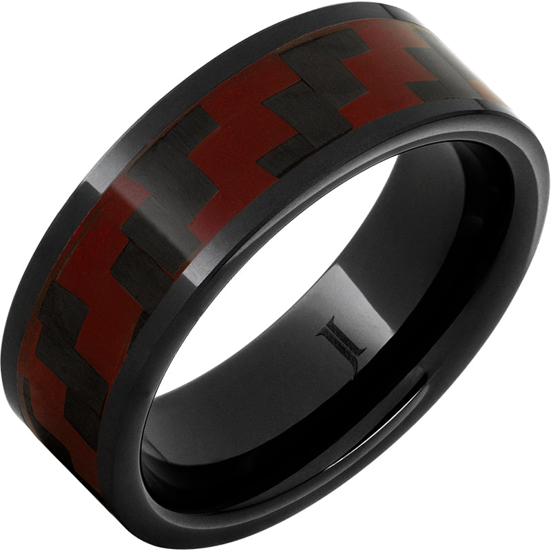 Black Diamond Ceramic Ring with Deep Red Carbon Fiber Inlay - Durable & Stylish Men's Wedding Band - Perfect for Engagement, Anniversary & Everyday Wear